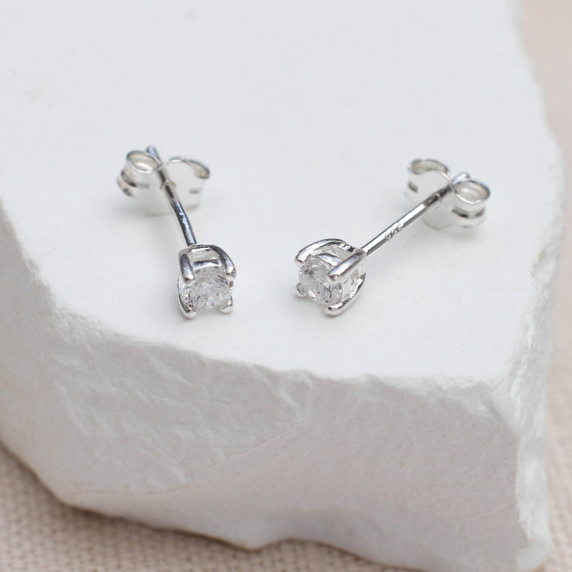 Sterling Silver 3mm CZ Stud Earrings