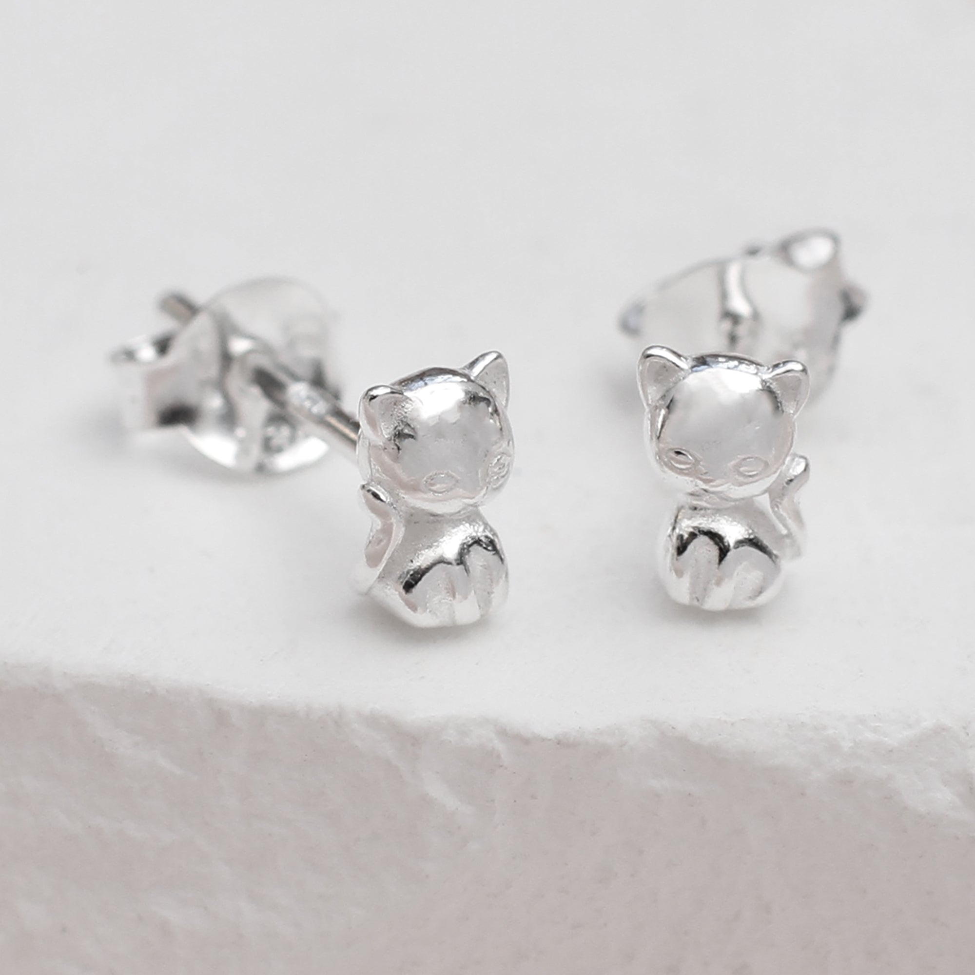 Sterling Silver Mini Cat Stud Earrings
