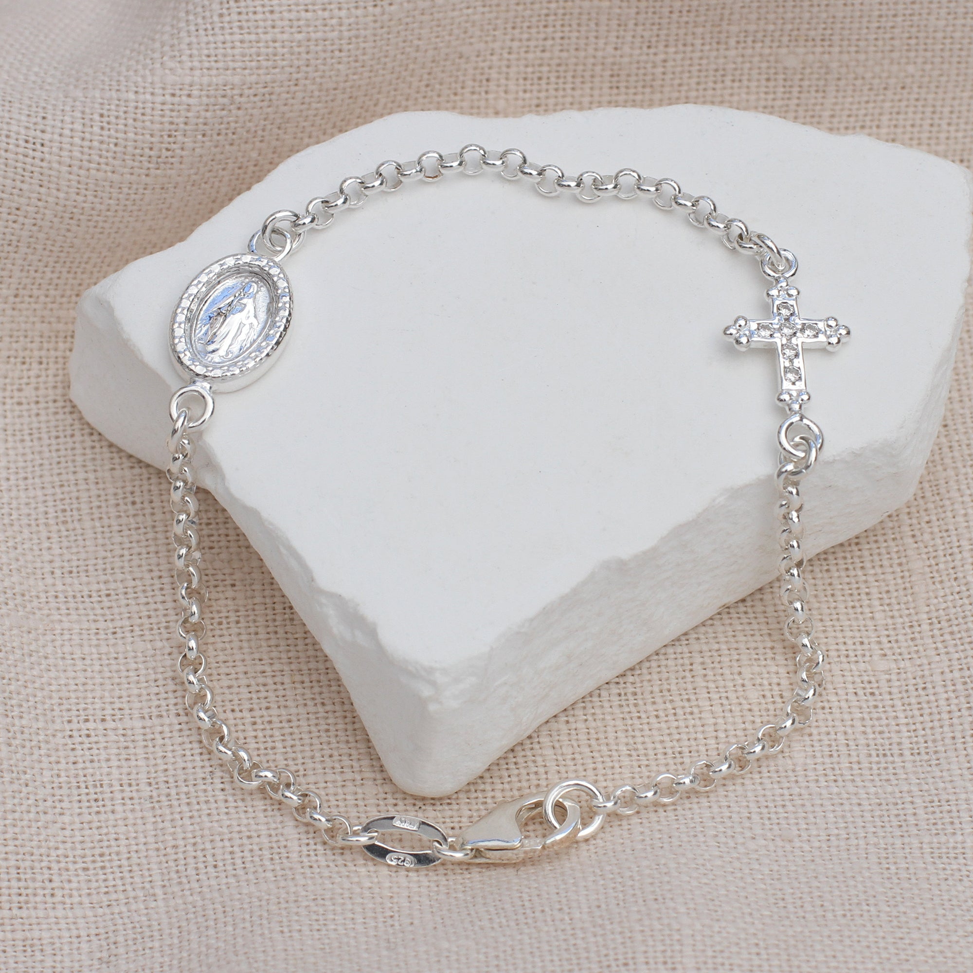 Personalised Sterling Silver Miraculous Medal Bracelet