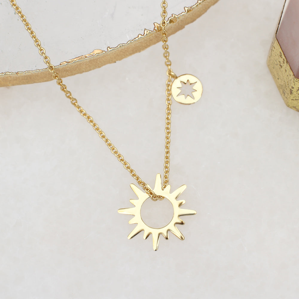 Personalised 18ct Gold Plated Sun & Star Necklace