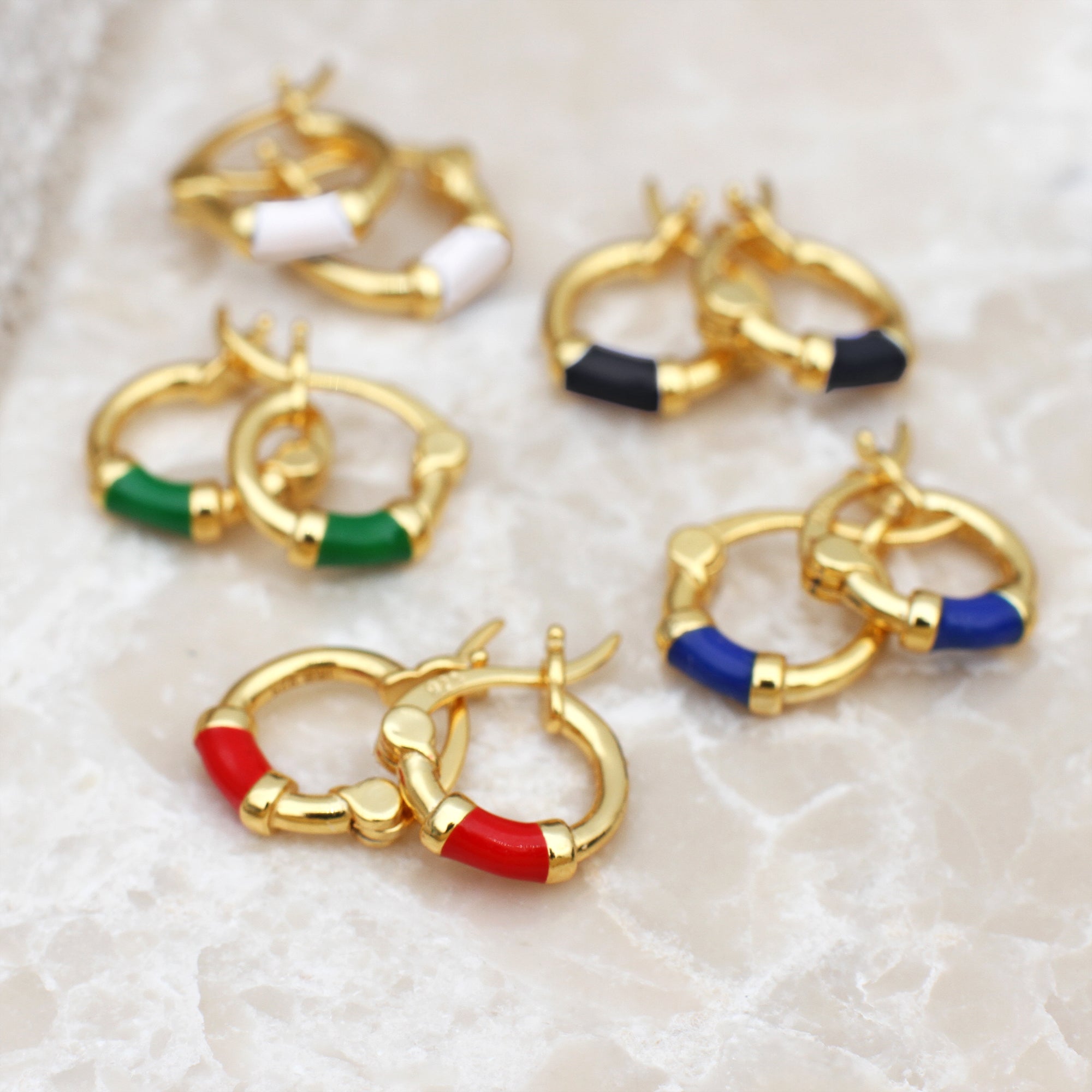 Gold Plated Silver And Enamel Huggie Hoop Earrings