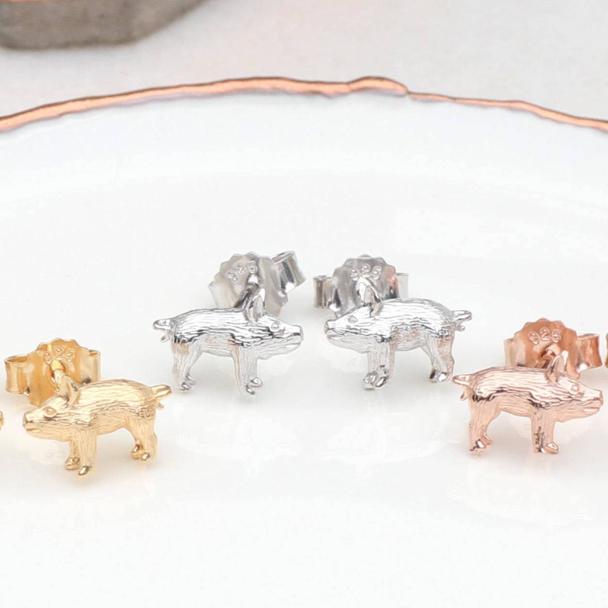 18ct Gold Plated Piglet Stud Earrings
