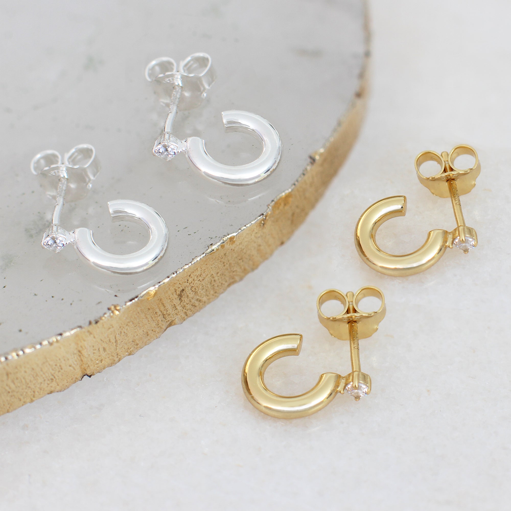 18ct Gold Plated Or Silver Huggie Hoop Crystal Earrings