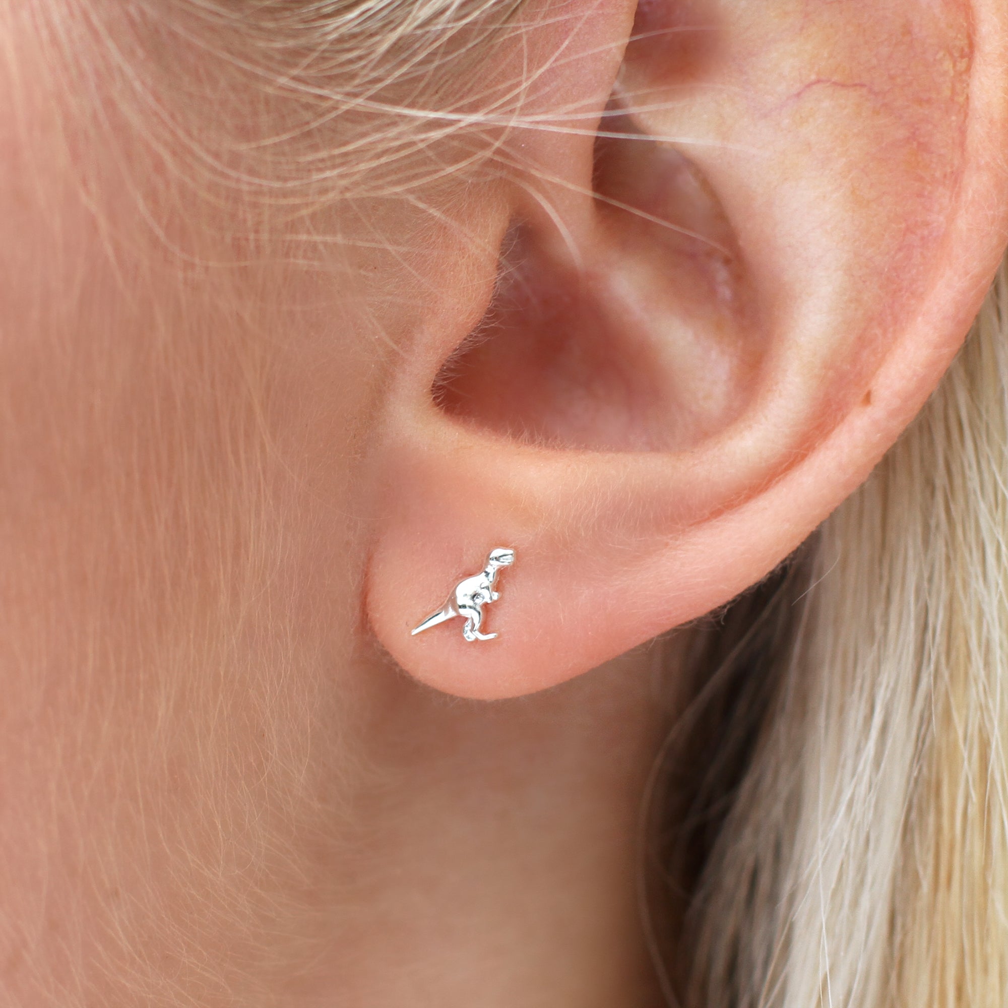 Silver Dinosaur Stud Earrings