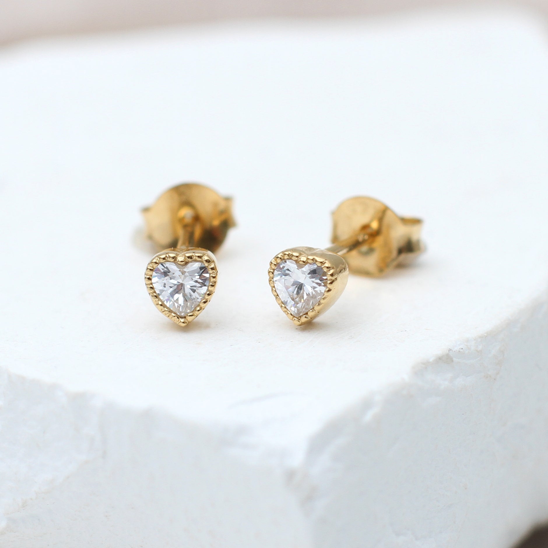 Sterling Silver or 18ct Gold Plated Mini Cz Heart Stud Earrings
