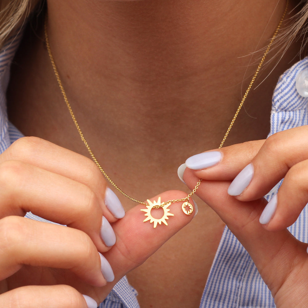 Personalised 18ct Gold Plated Sun & Star Necklace