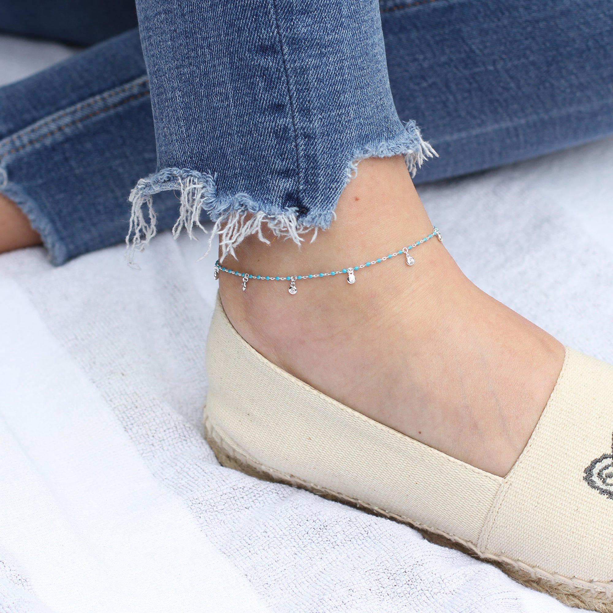 Personalised Turquoise And Silver Or 18ct Gold Plated Anklet