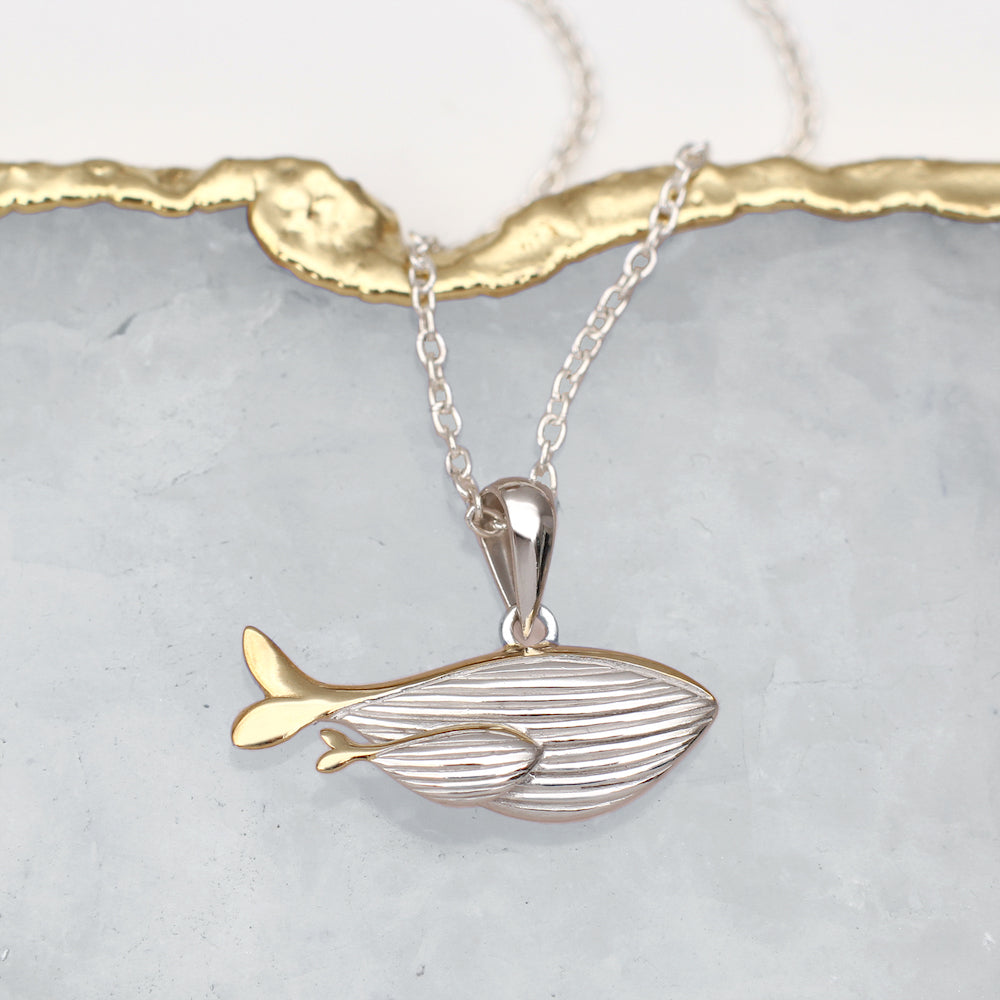 18ct Gold Plated and Sterling Silver Whale with Calf Necklace
