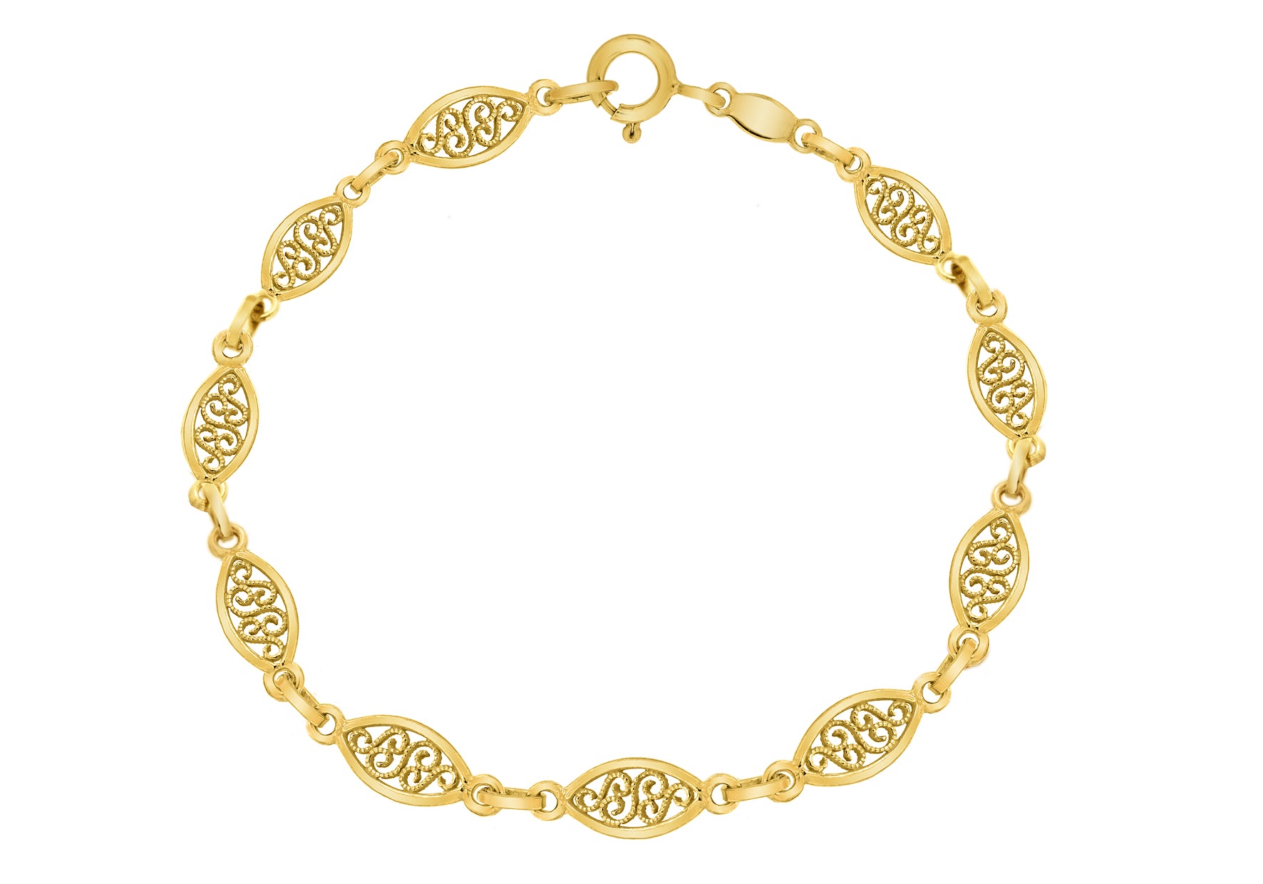 Women's 9ct Yellow Gold Filigree Oval Bracelet
