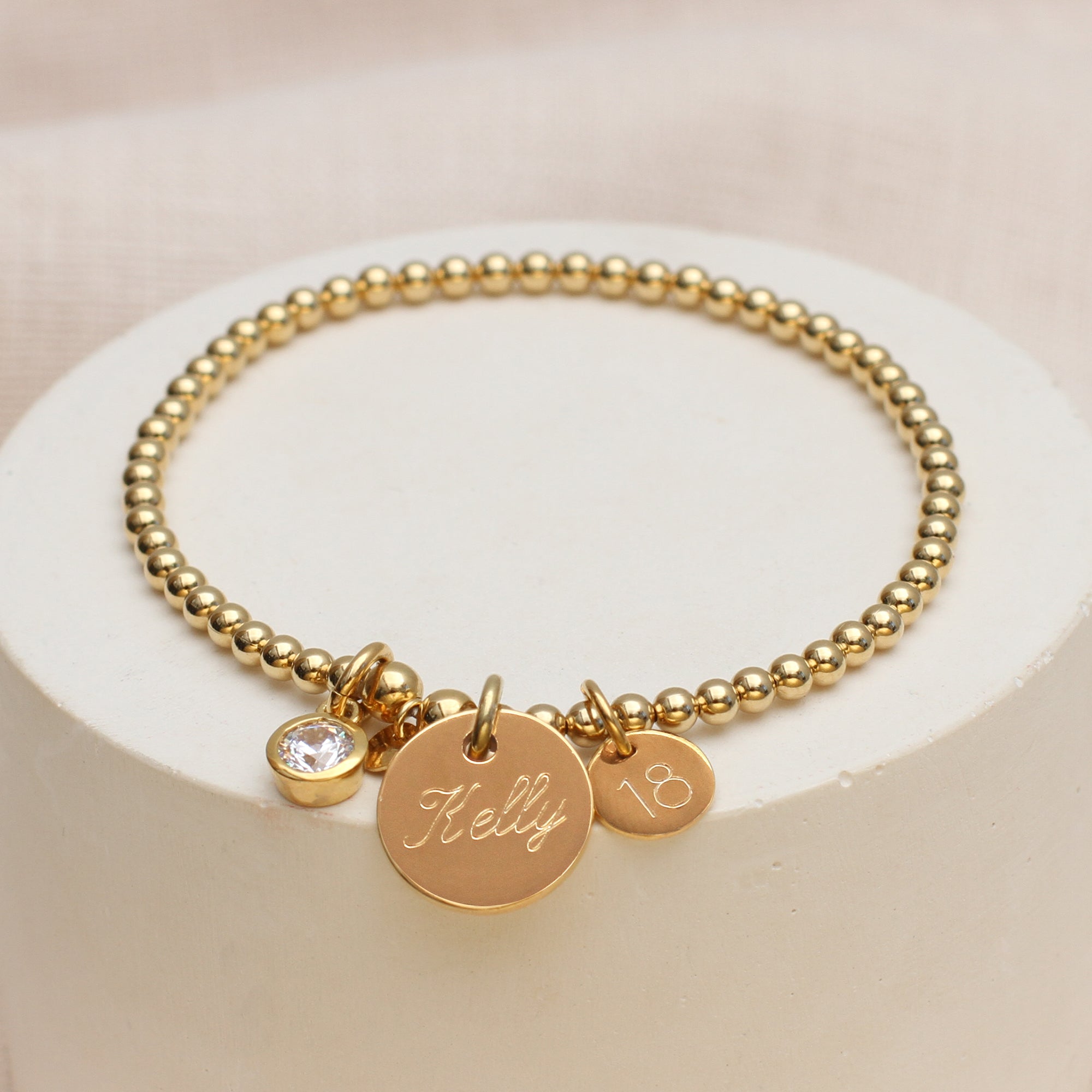 Personalised Gold or Silver Milestone Birthday Charm Ball Bracelet