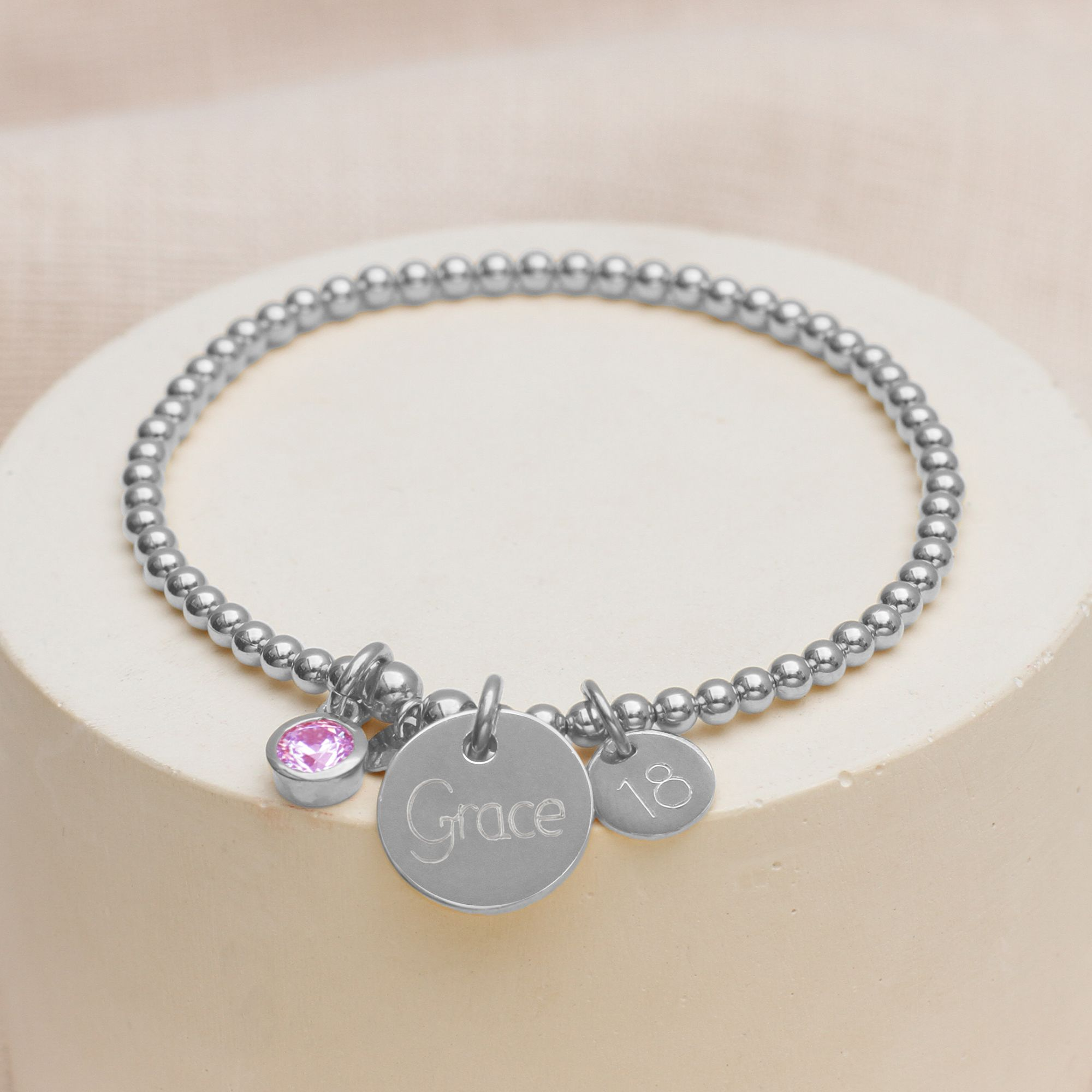 Personalised Gold or Silver Milestone Birthday Charm Ball Bracelet