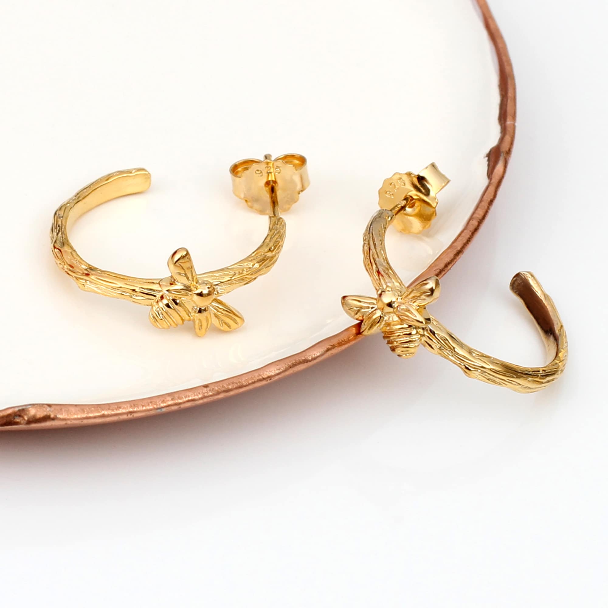 18ct Gold Plated Bee Half Hoop Earrings