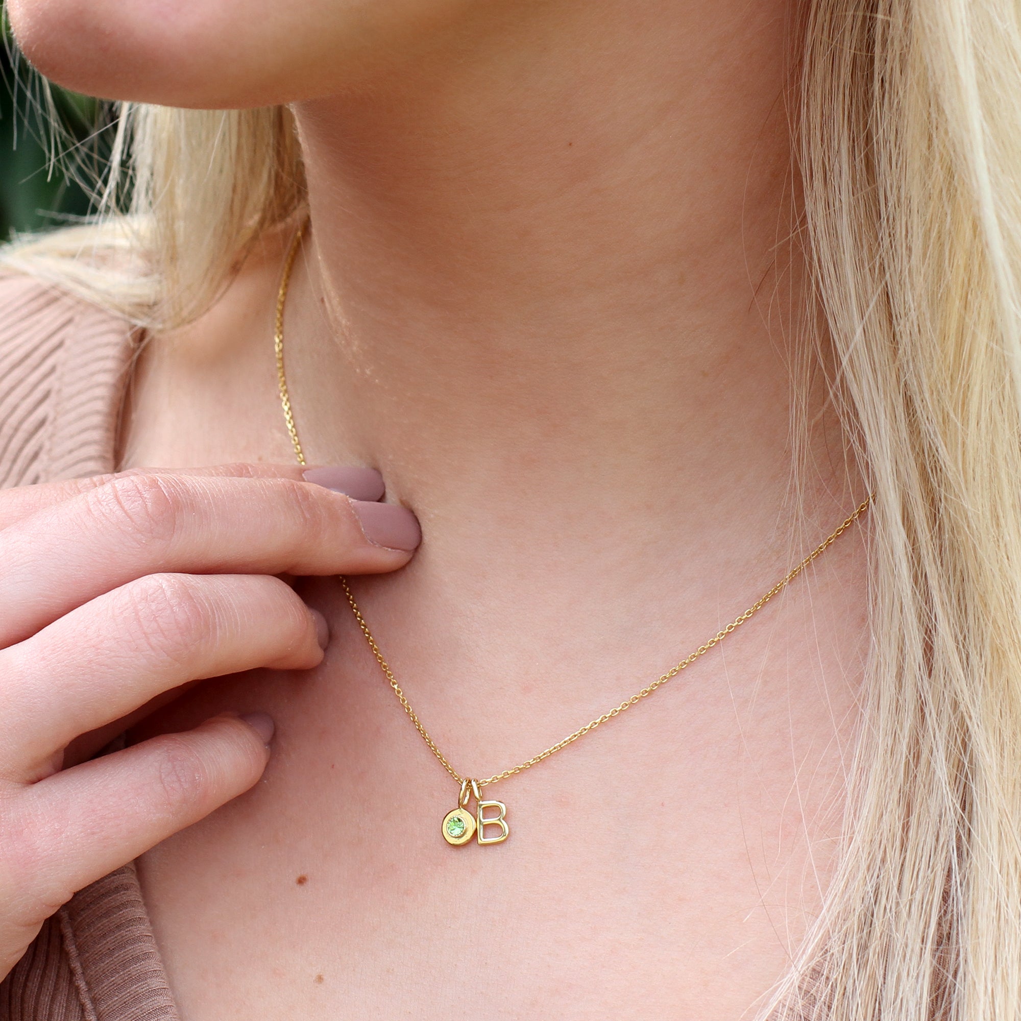 Personalised Gold Plated Birthstone & Initial Charm Necklace