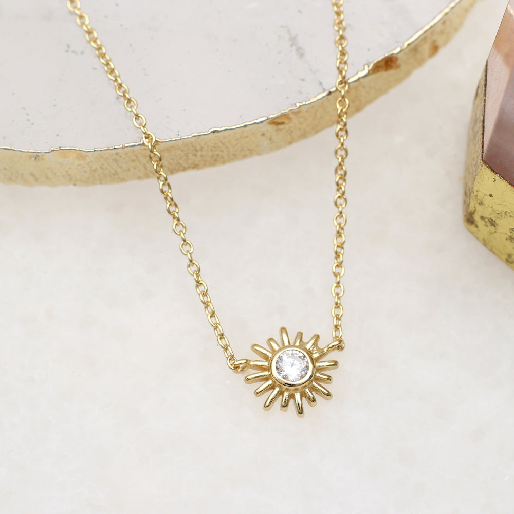 Personalised 18ct Gold Plated & Crystal Sun Pendant
