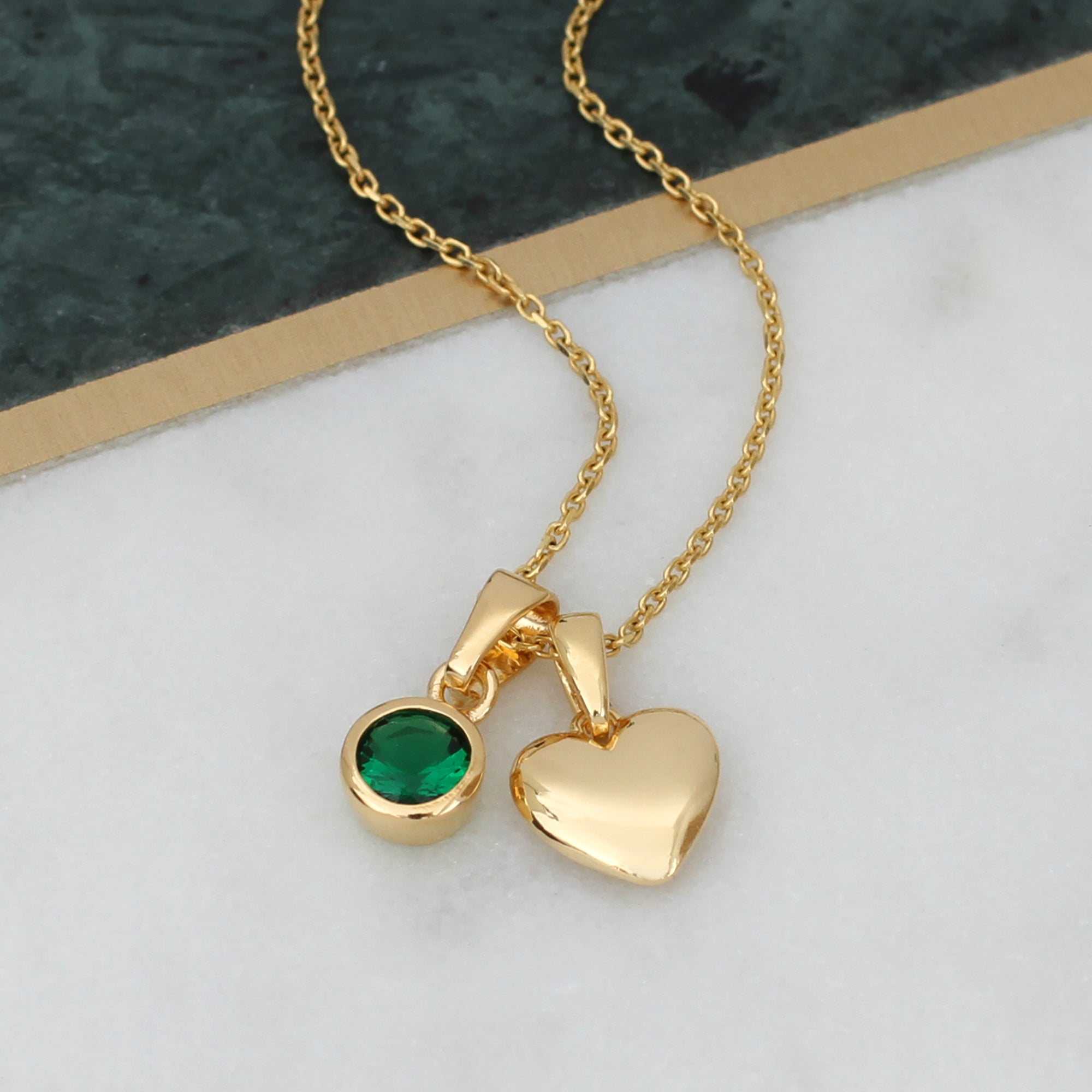 18ct Gold or Silver Birthstone & Heart Charm Necklace