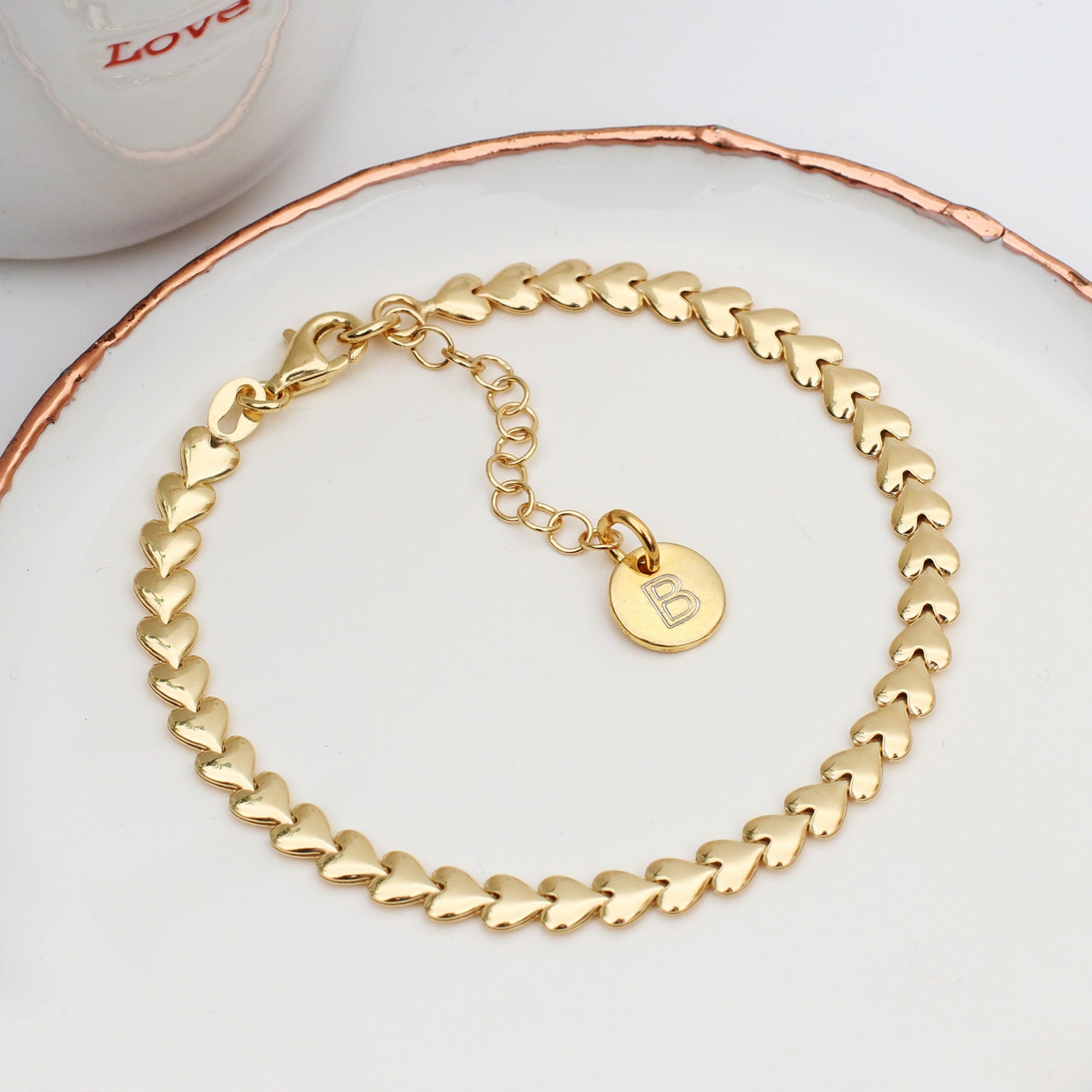 Sterling Silver Or 18ct Yellow Gold Plated Heart Chain Bracelet