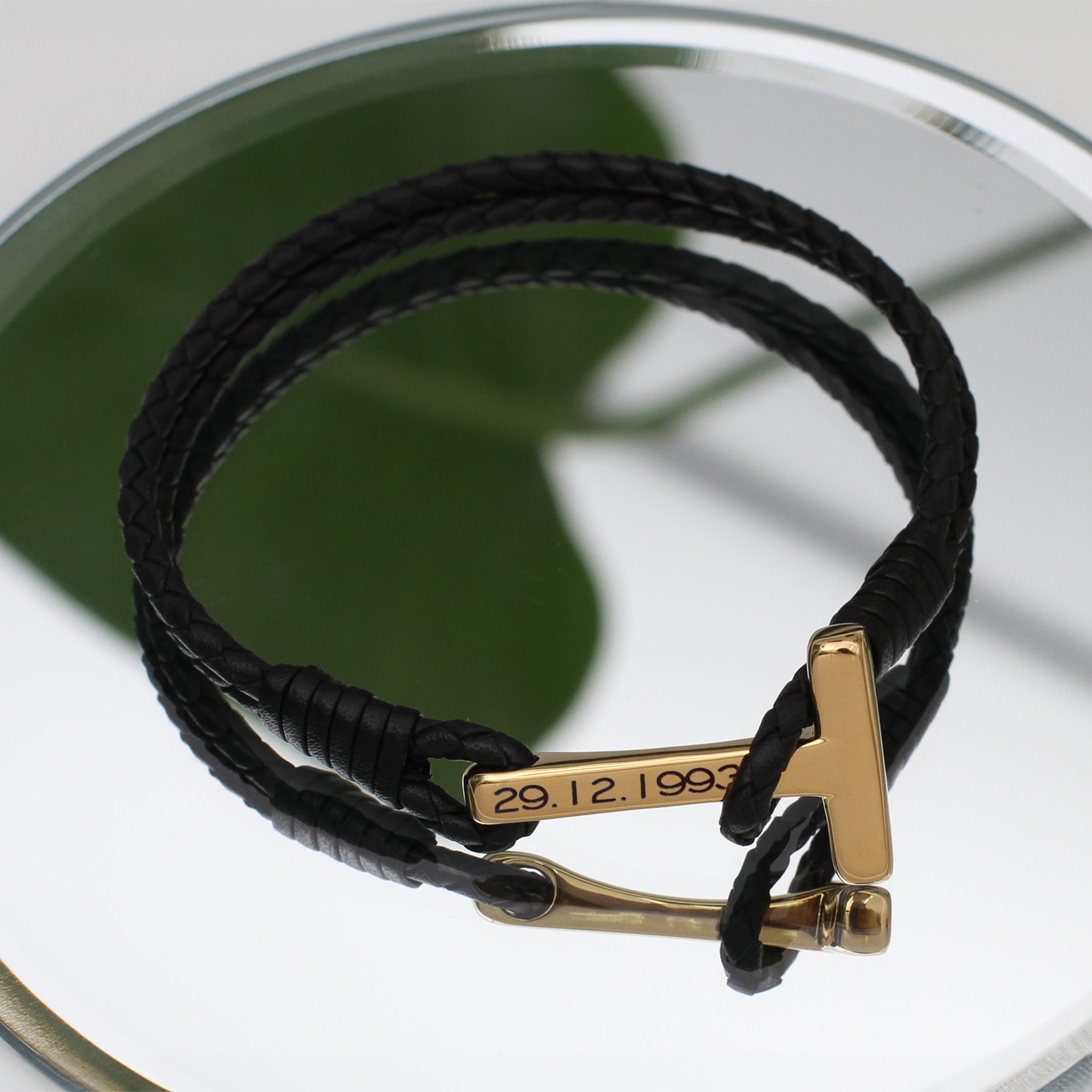 Men's Personalised Gold T Bar Leather Bracelet