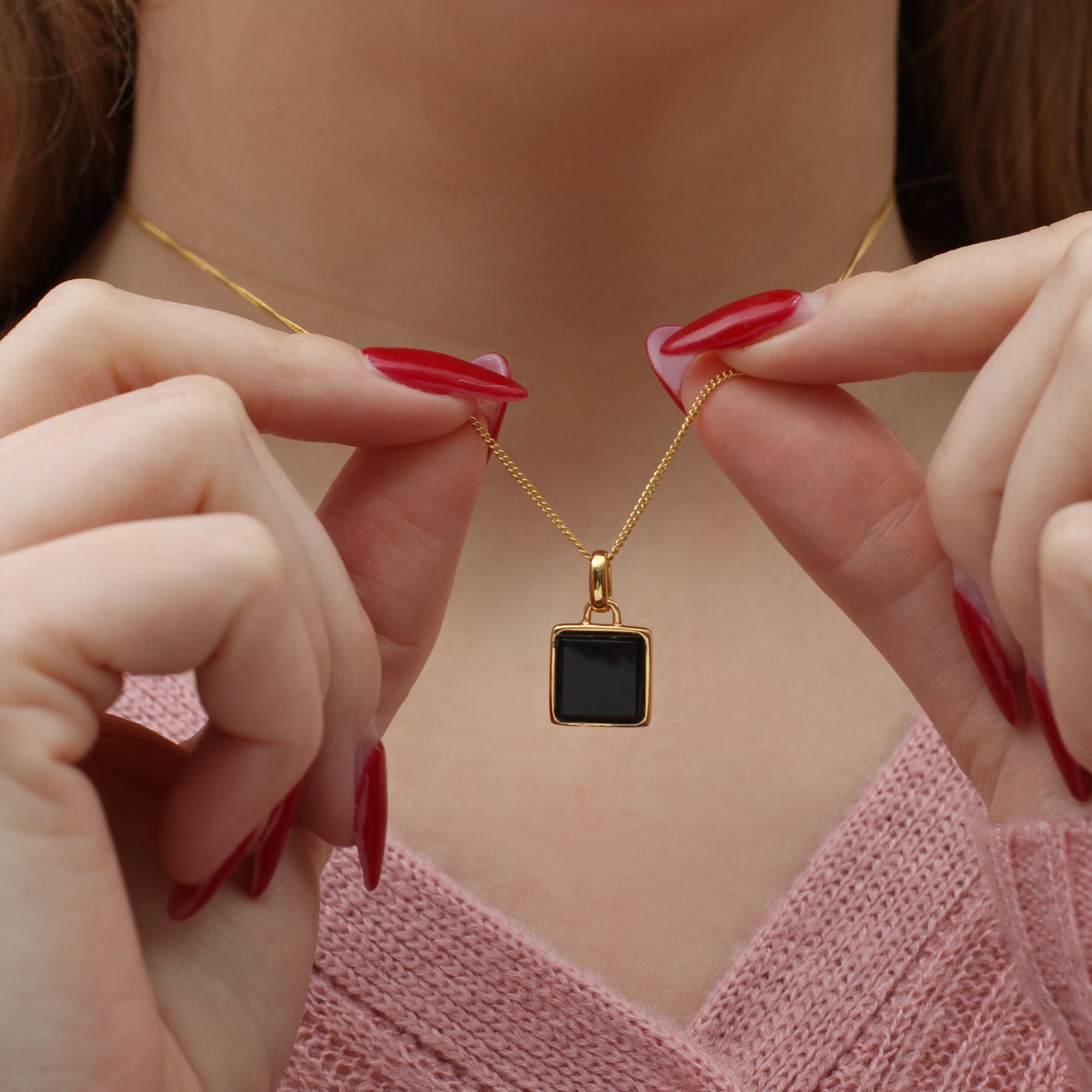 Personalised Gold Square Black Onyx Necklace