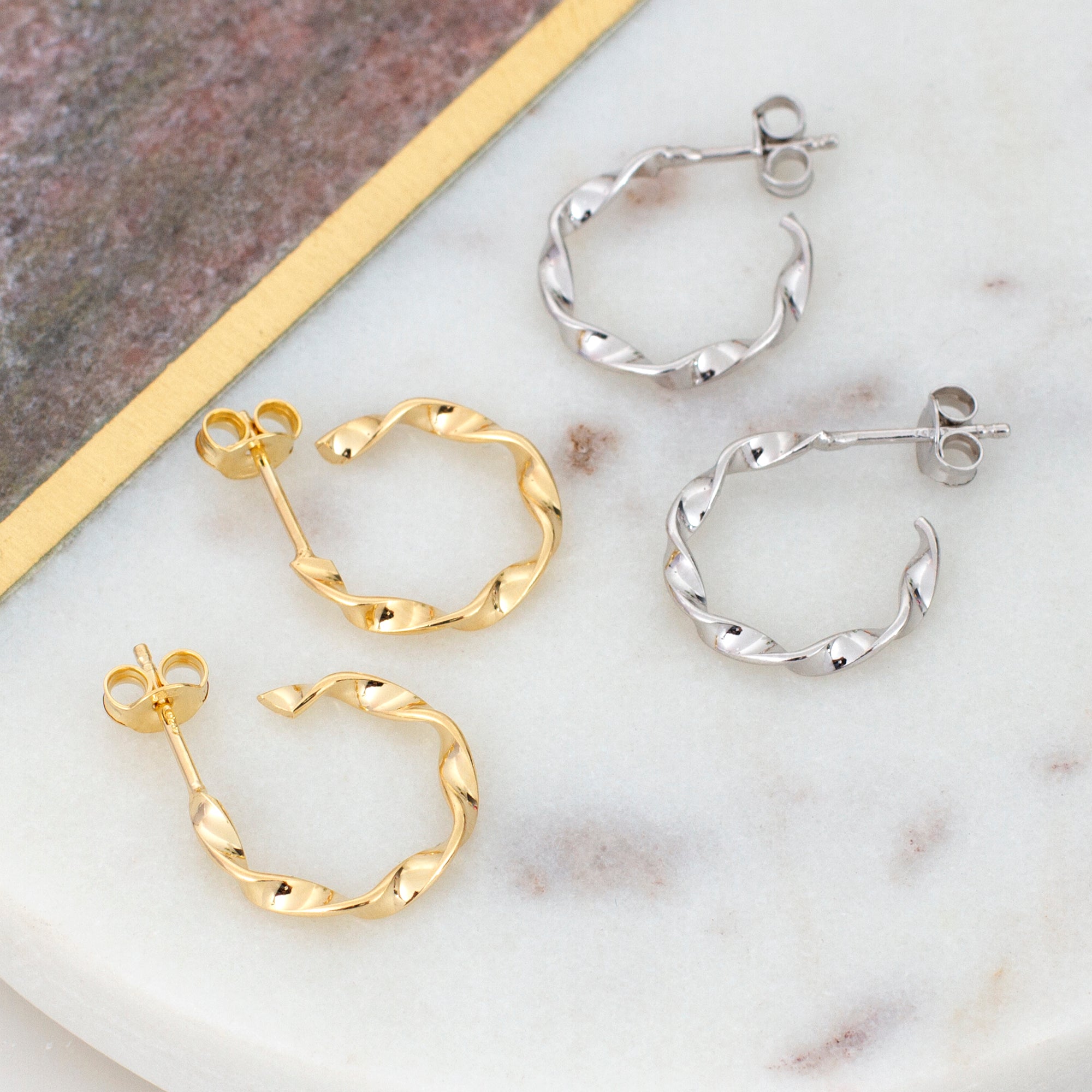 18ct Gold Plated Or Sterling Silver Twisted Mini Hoop Earrings