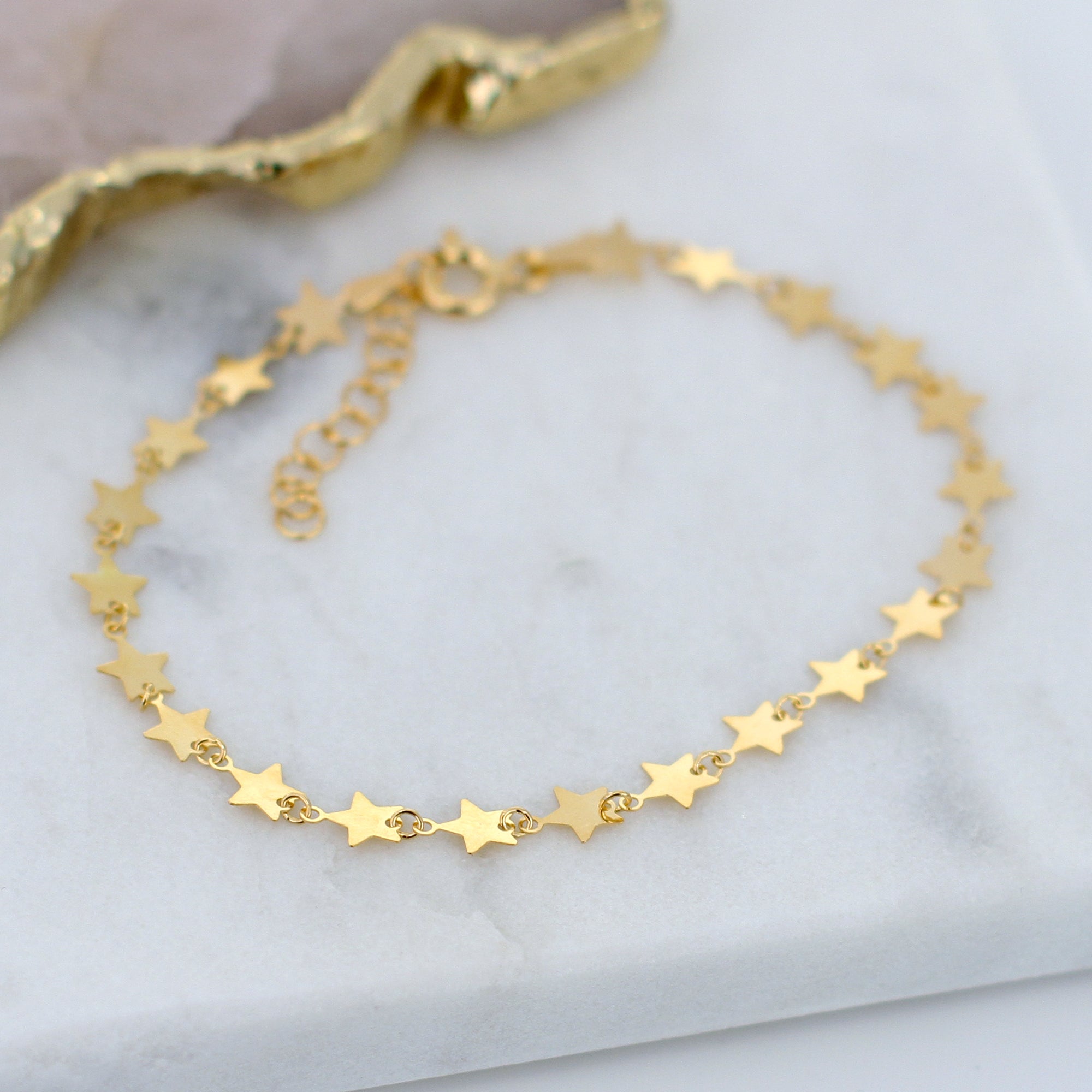 Sterling Silver or 18ct Yellow Gold Plated Star Chain Bracelet