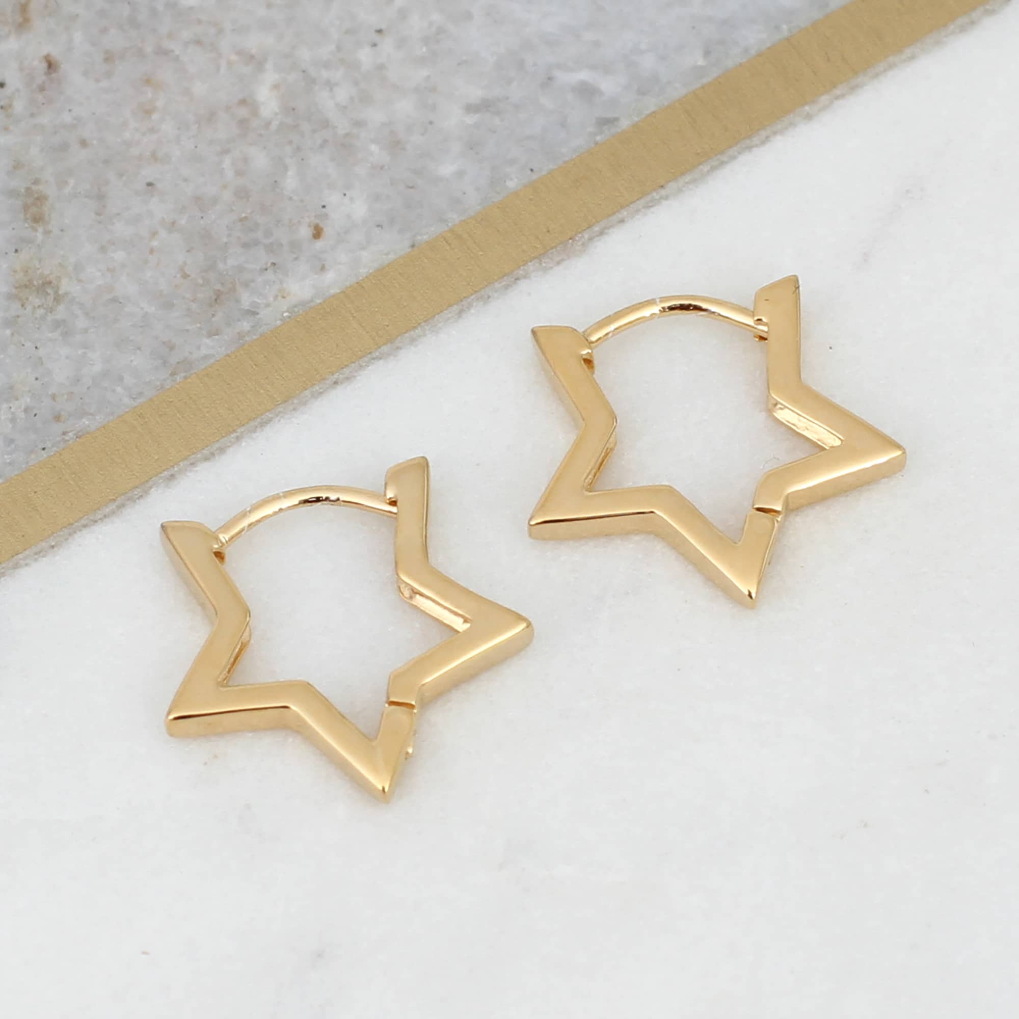 18ct Gold Plated Or Sterling Silver Star Hoop Earrings