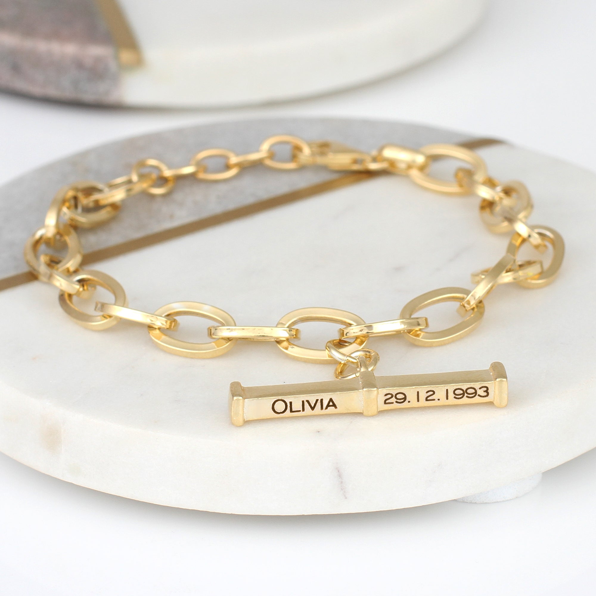 18ct Gold Plated Personalised T Bar Bracelet