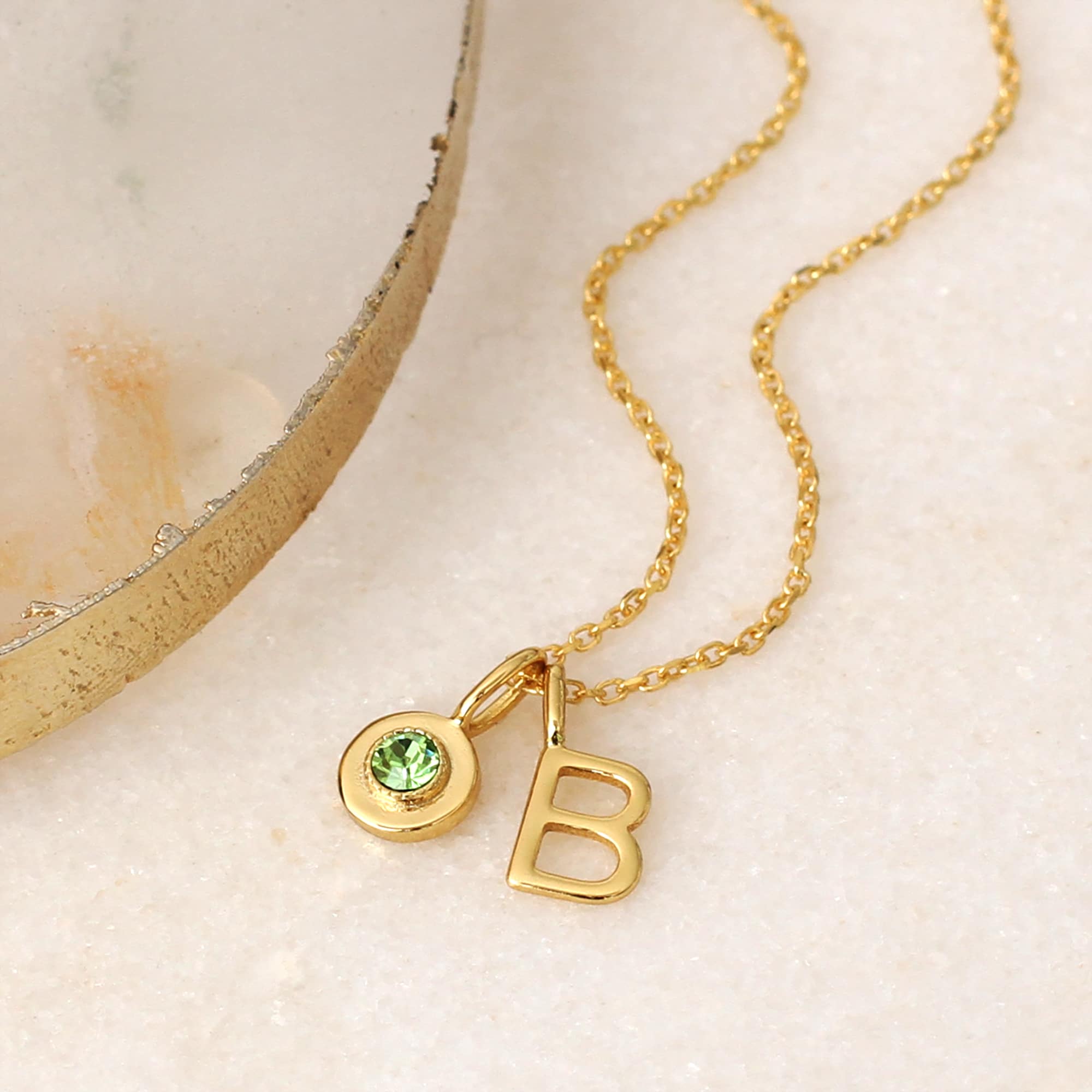 Personalised Gold Plated Birthstone & Initial Charm Necklace