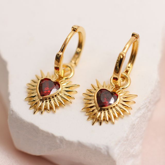 Gold & Red Sacred Heart Earrings