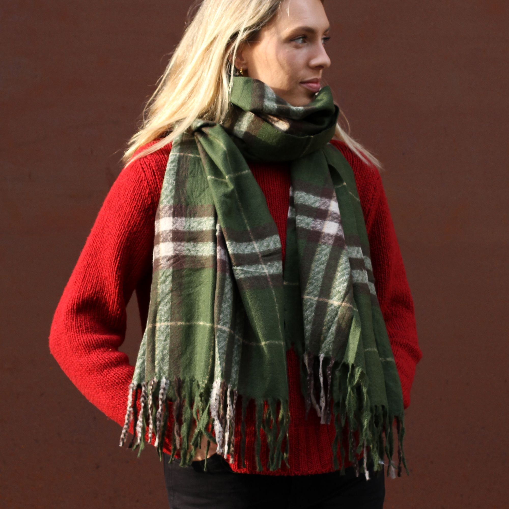 Green Traditional Check Heavyweight Scarf