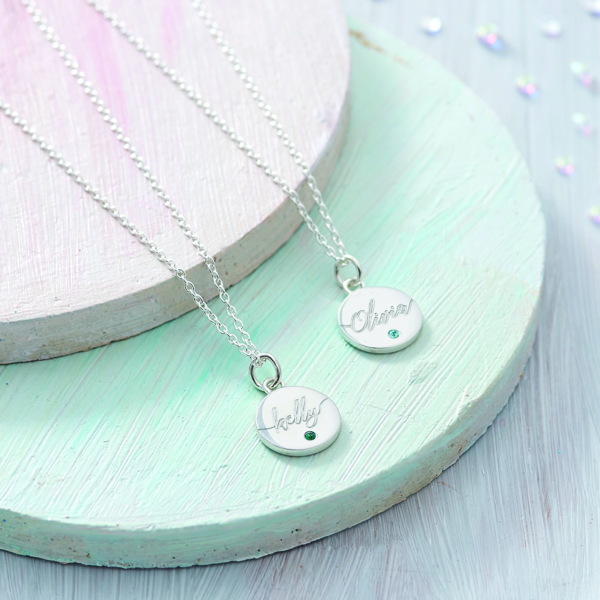 Personalised Sterling Silver Birthstone Disc Necklace