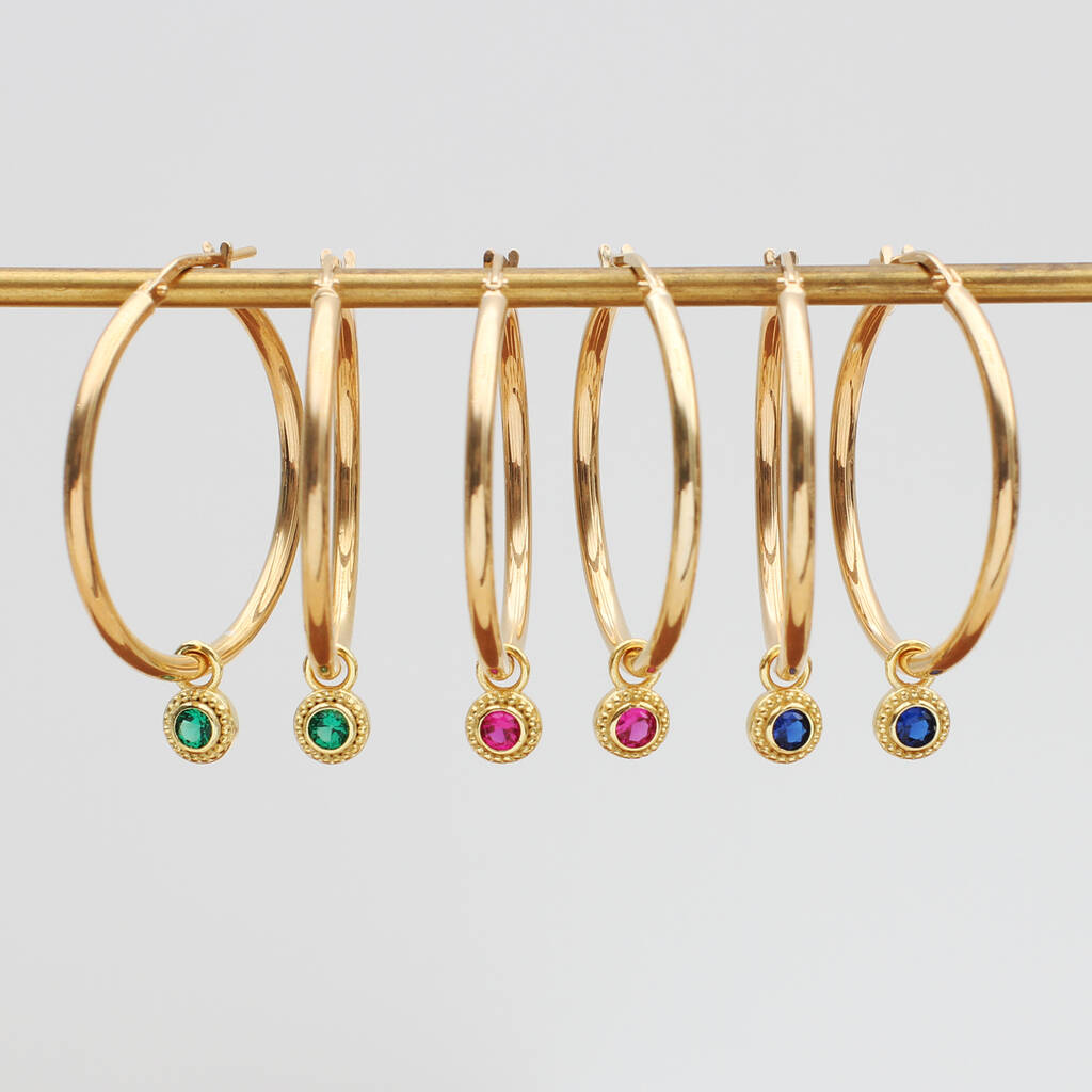 18ct Gold Plated Or Silver Birthstone Hoop Earrings