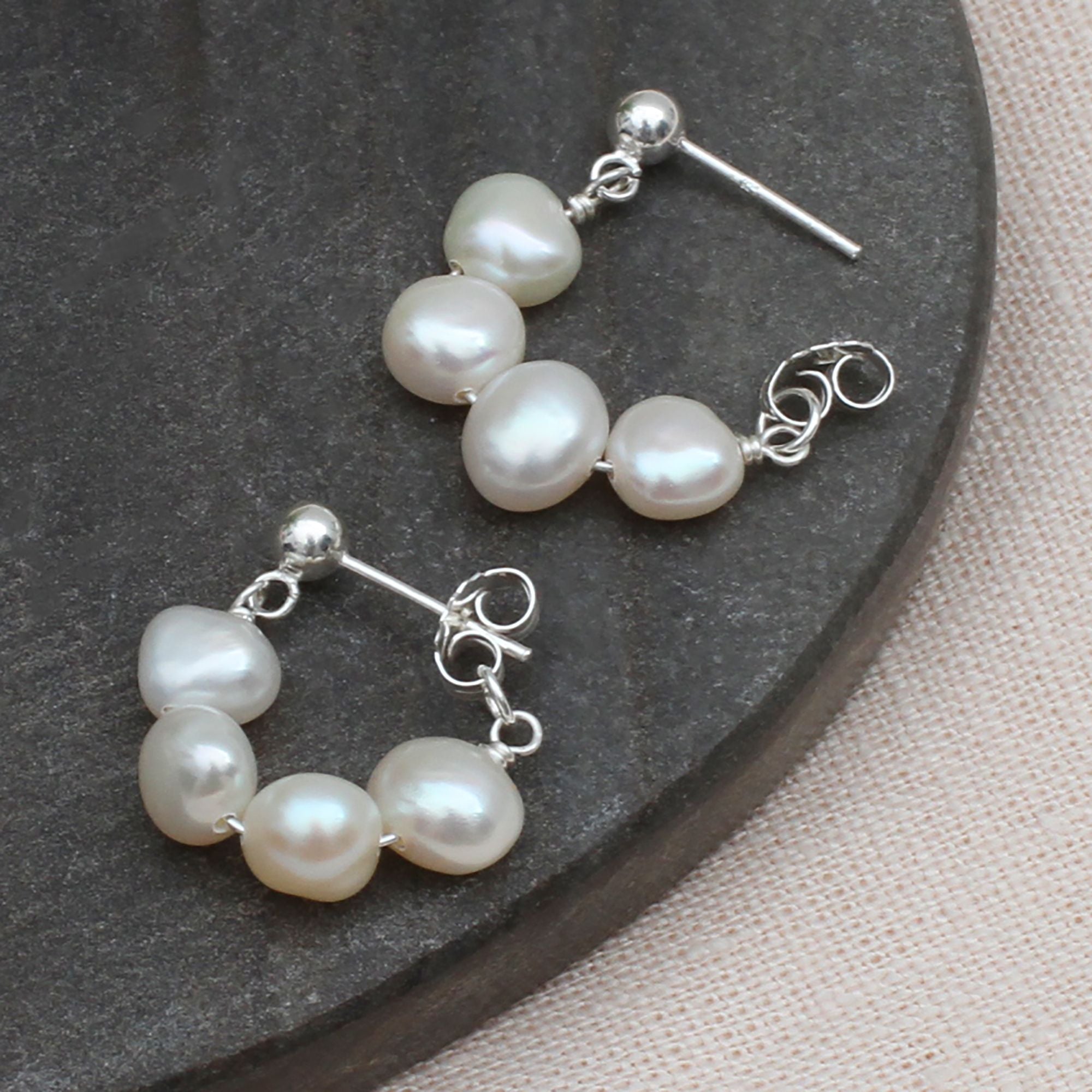 Silver Pearl Hoop Beaded Earrings