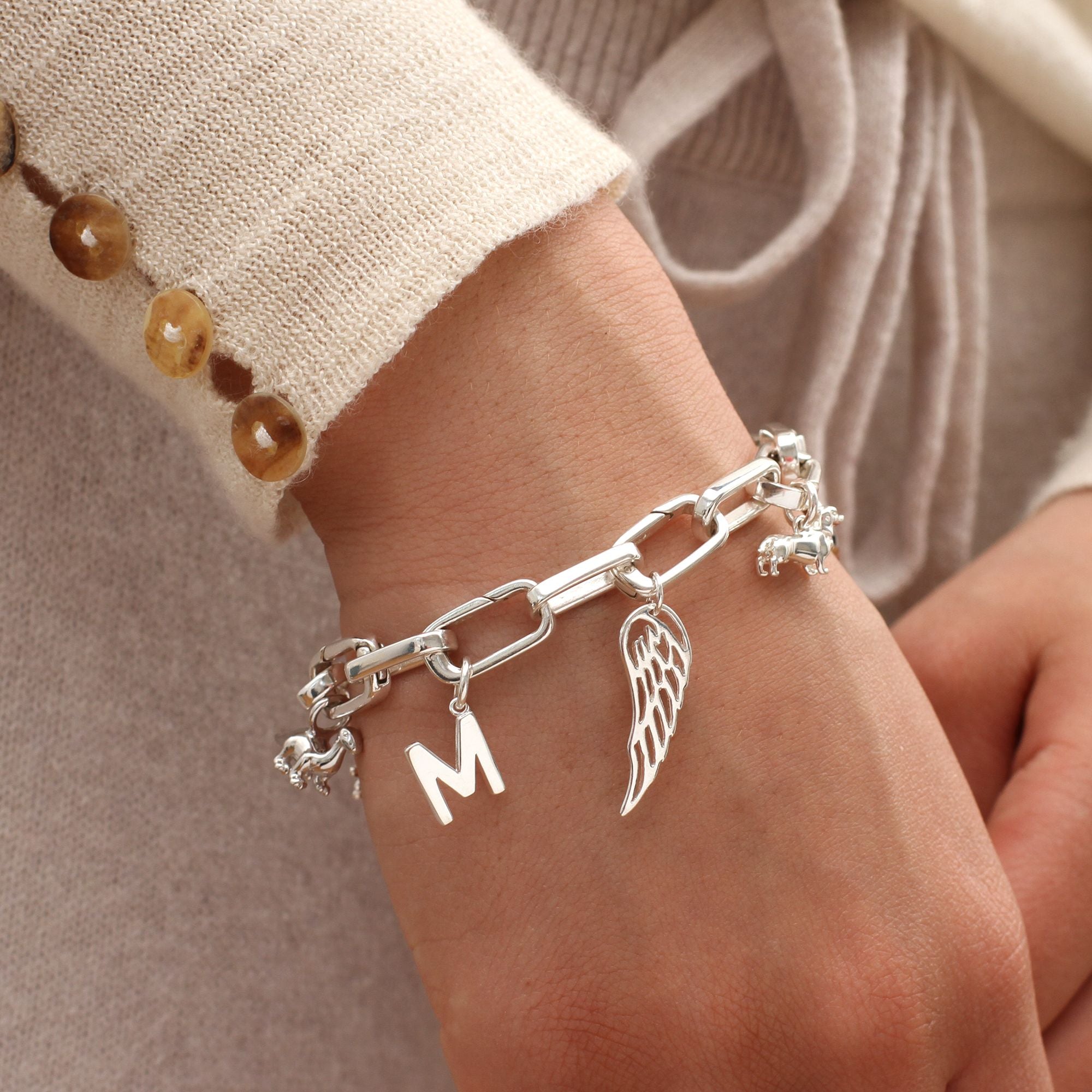 Hinged Link Bespoke Sterling Silver Charm Bracelet
