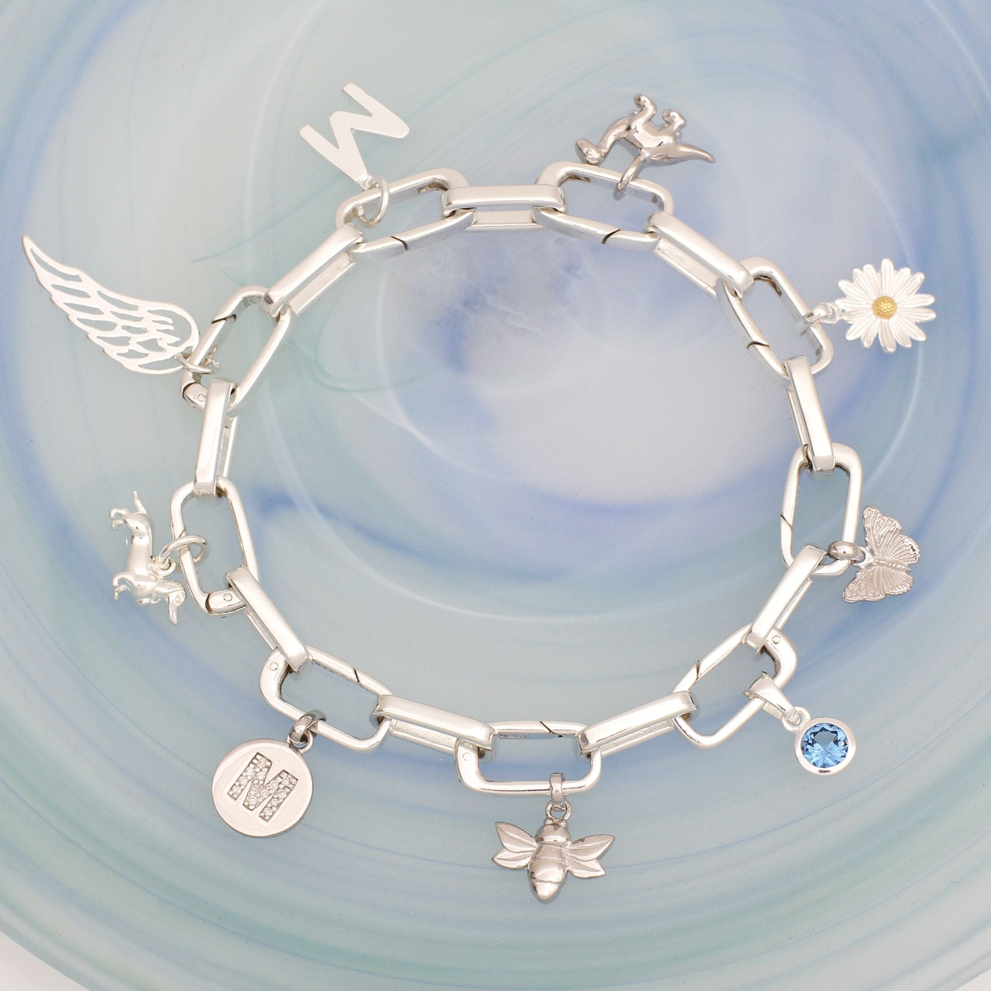 Hinged Link Bespoke Sterling Silver Charm Bracelet