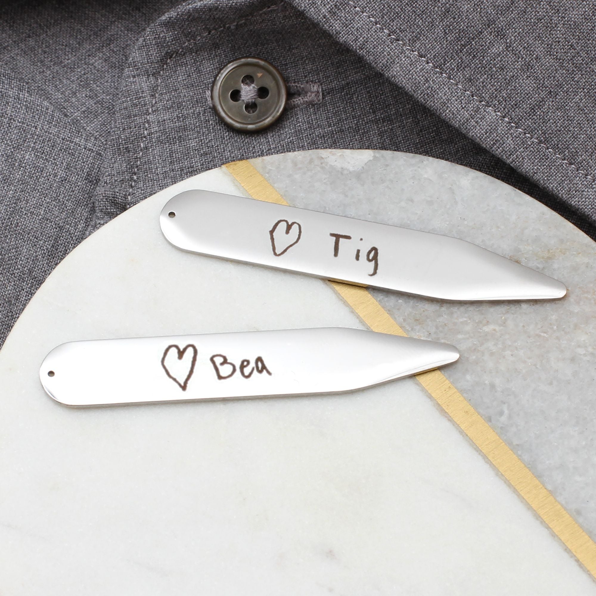 Silver Or Gold Personalised Collar Stiffeners
