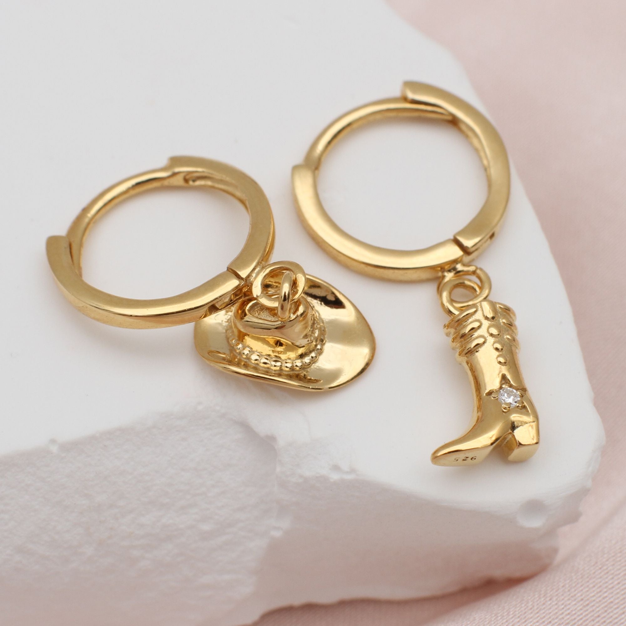 Gold Or Silver Cowboy Boot And Hat Huggie Hoops