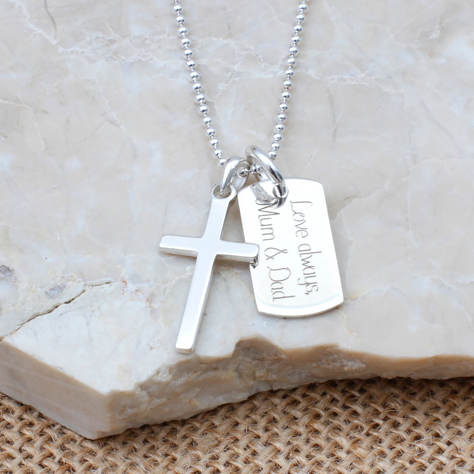 【HURLEY BURLEY】Crucifix Dog Tag Necklace メッセージ 刻印♪ Personalised Silver Cross & Dog Tag Necklace | Hurleyburley