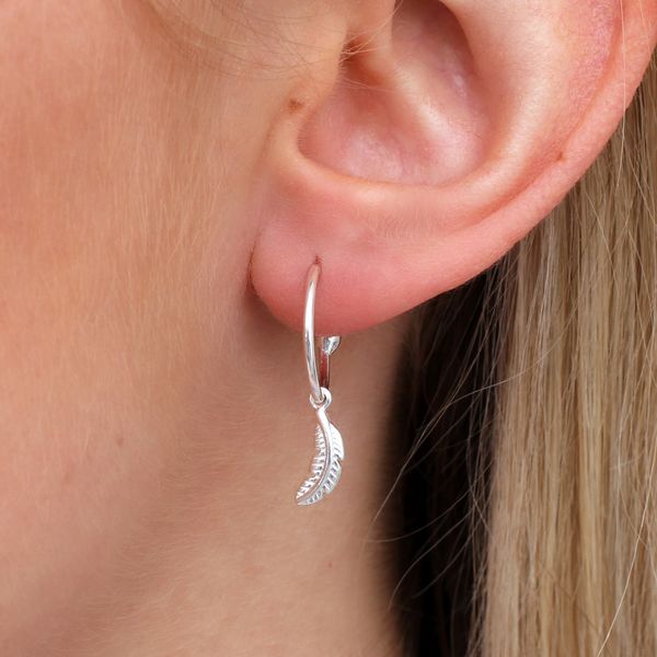 18ct Gold Plated Or Silver Huggie Hoop Curved Feather Earrings