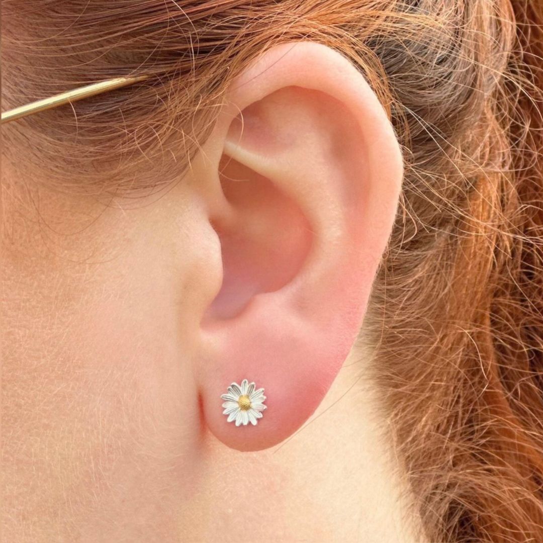 Sterling Silver And Gold Plated Daisy Stud Earrings