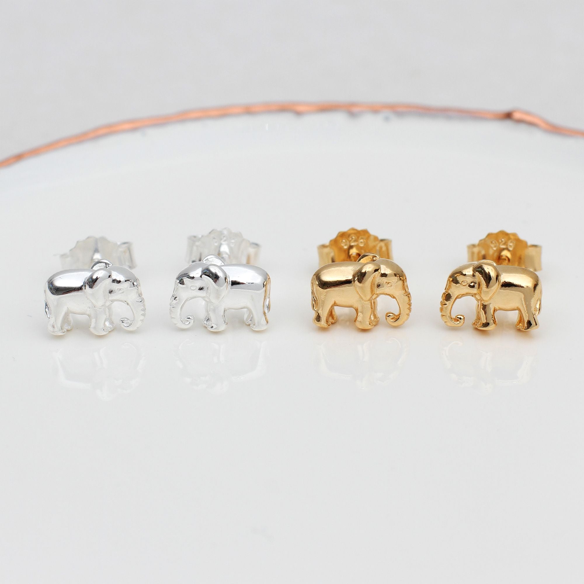 Sterling Silver Or Gold Plated Elephant Stud Earrings