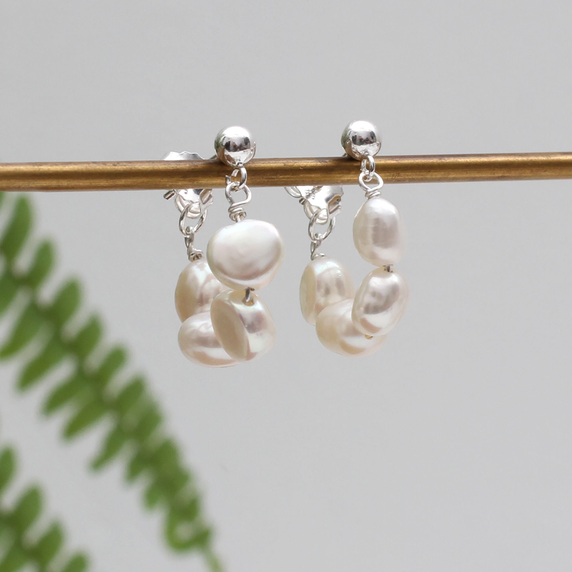 Silver Pearl Hoop Beaded Earrings