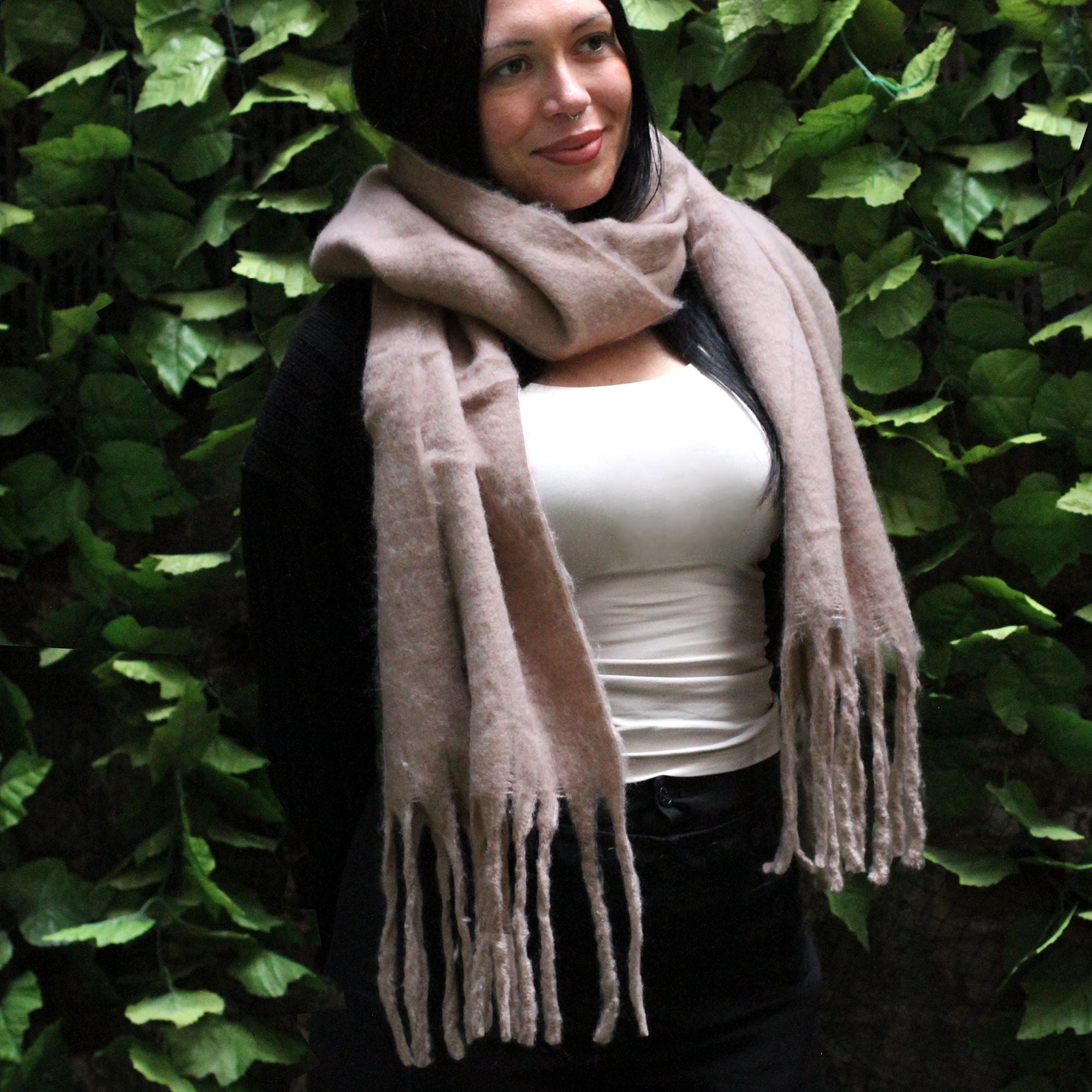 Heavyweight Taupe Tassel Scarf