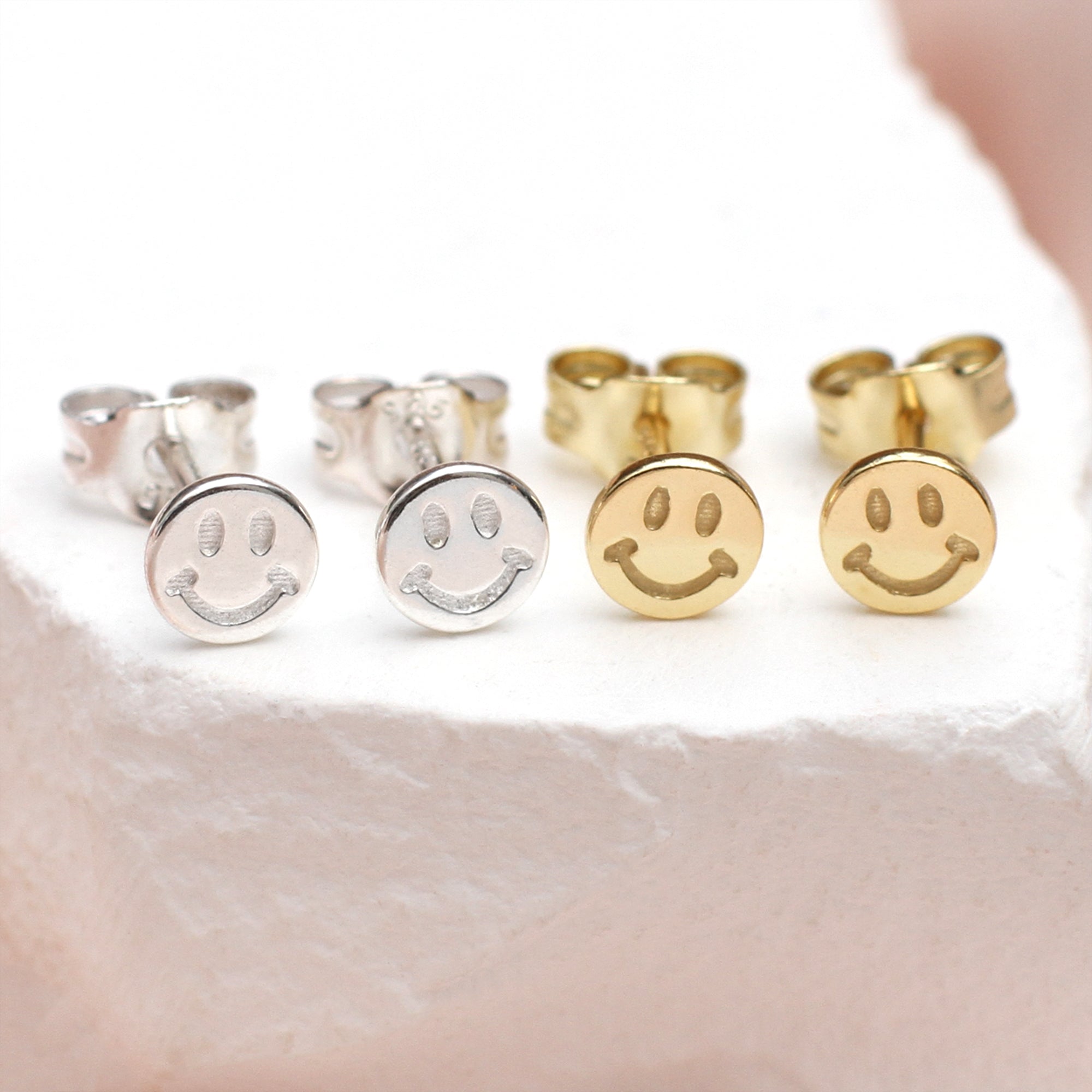 Silver Or Gold Plated Smiley Face Stud Earrings