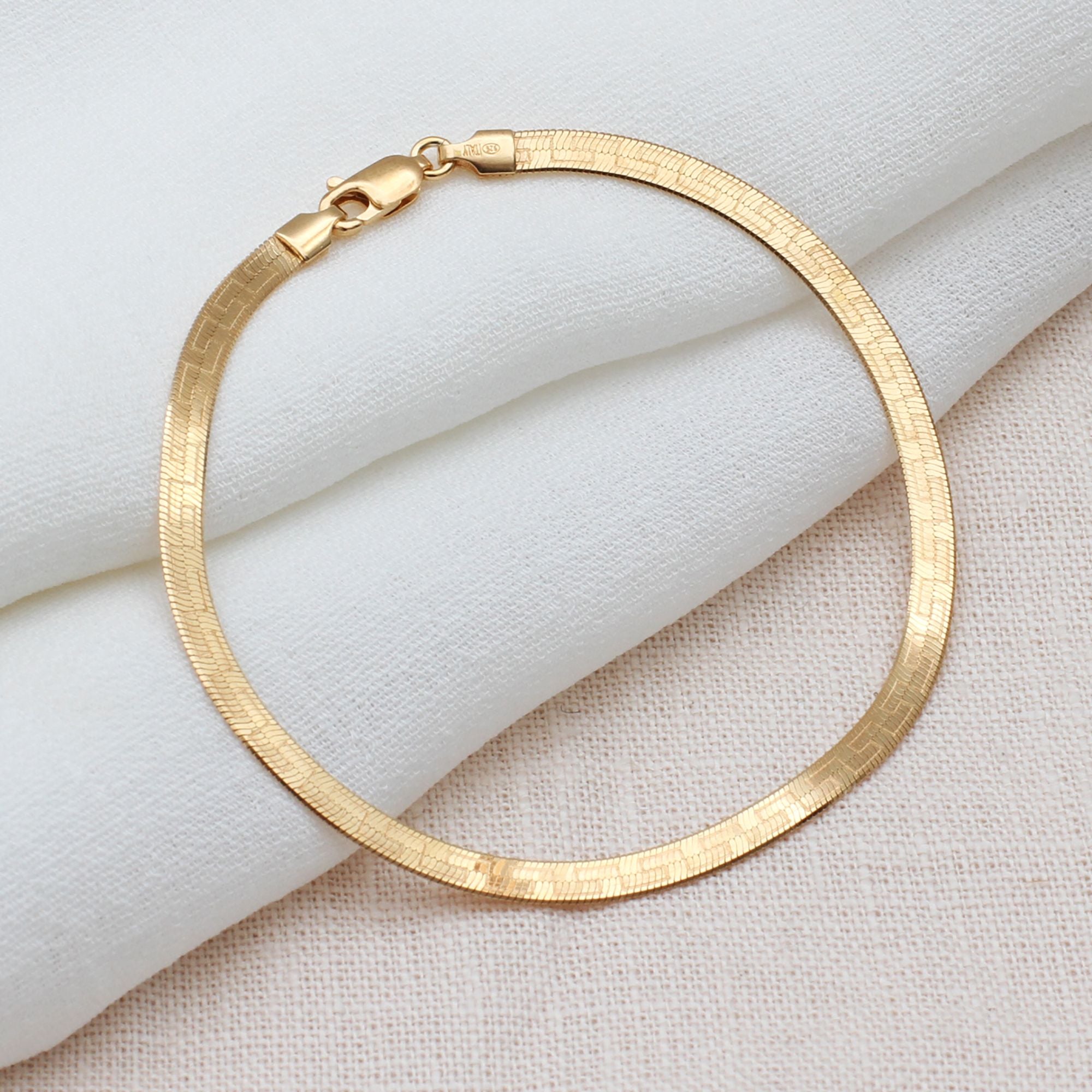 24ct Gold Plated Greek Herringbone Snake Chain Bracelet
