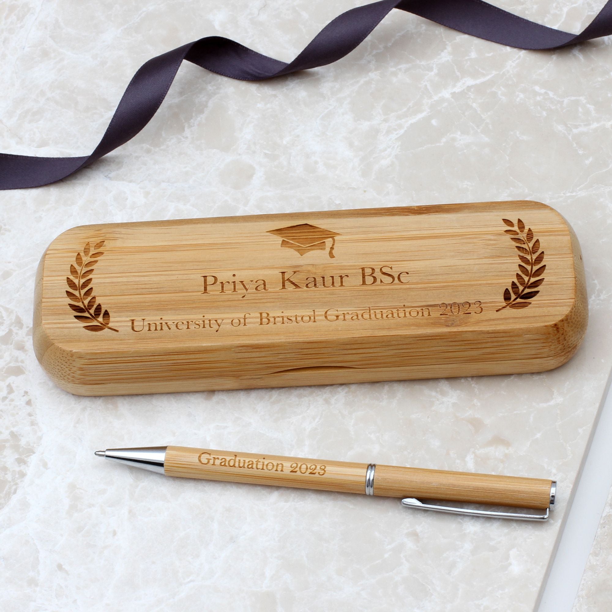 Personalised Graduation Bamboo Pen And GiftBox