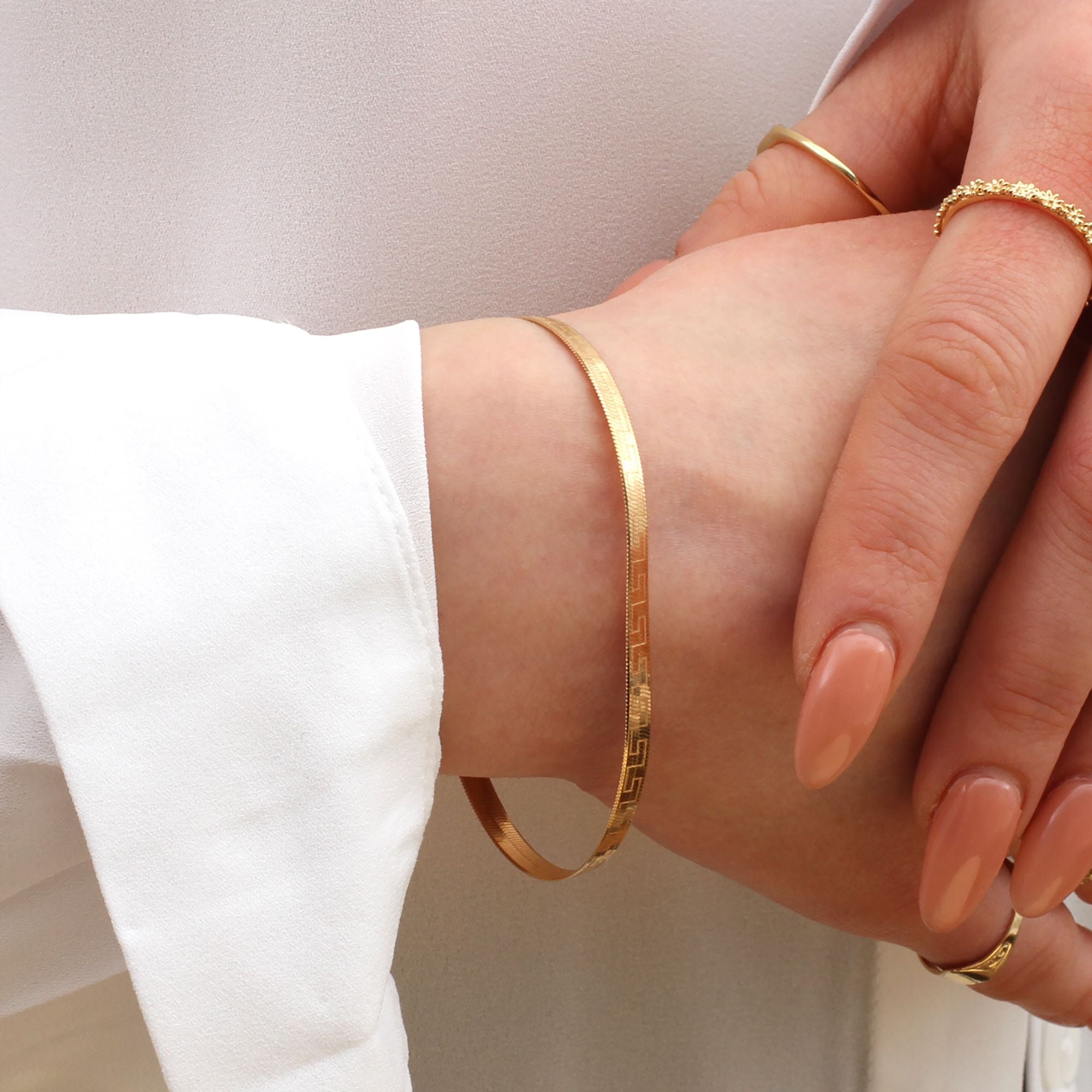 24ct Gold Plated Greek Herringbone Snake Chain Bracelet