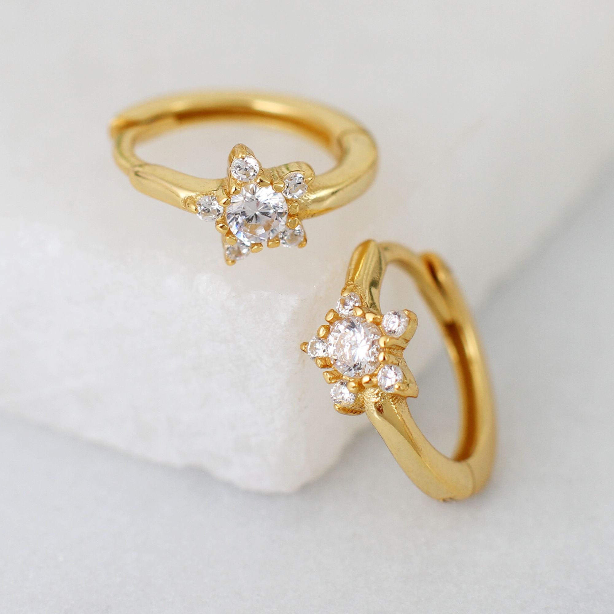 Gold Plated Crystal Star Hoop Earrings