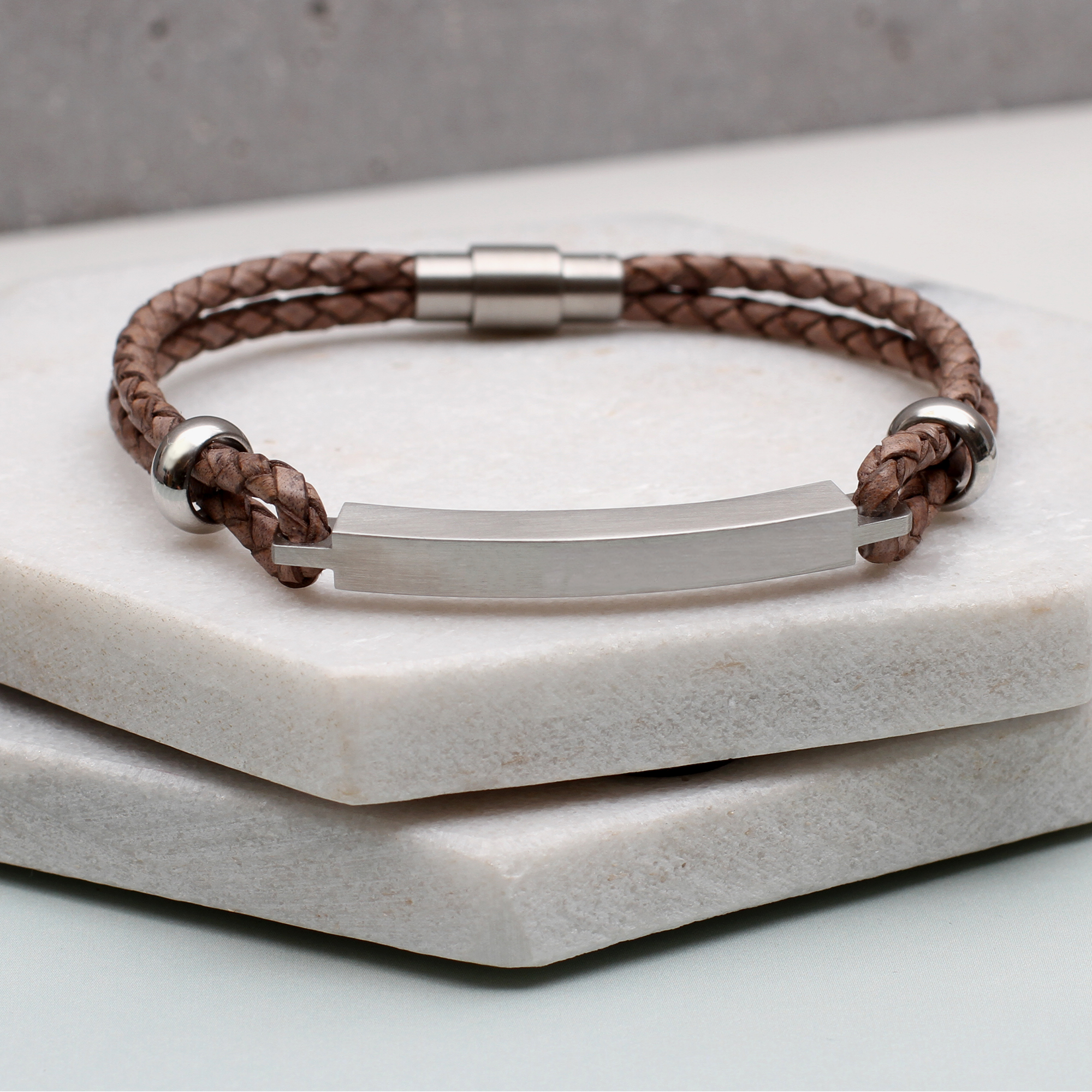 Men's Personalised Slim Leather Identity Bracelet