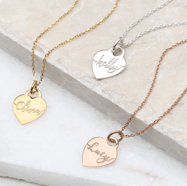 Personalised 18ct Gold Plated or Silver Heart or Disc Name Necklace