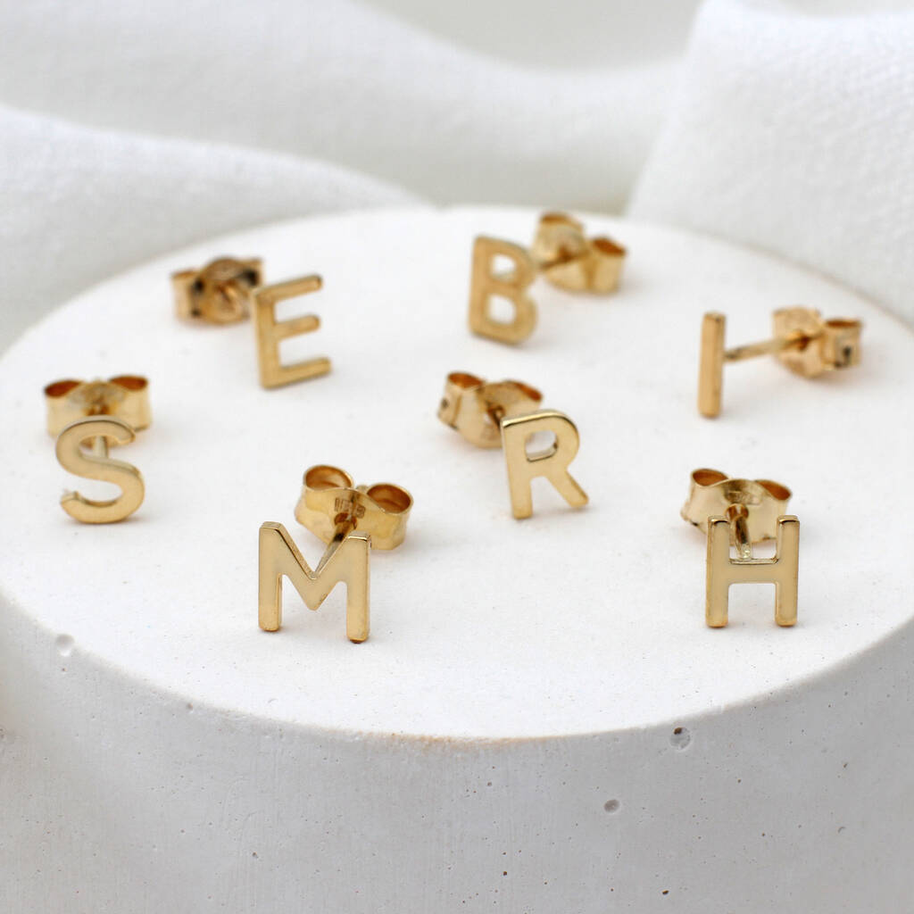 9ct Gold Initial Stud Earrings